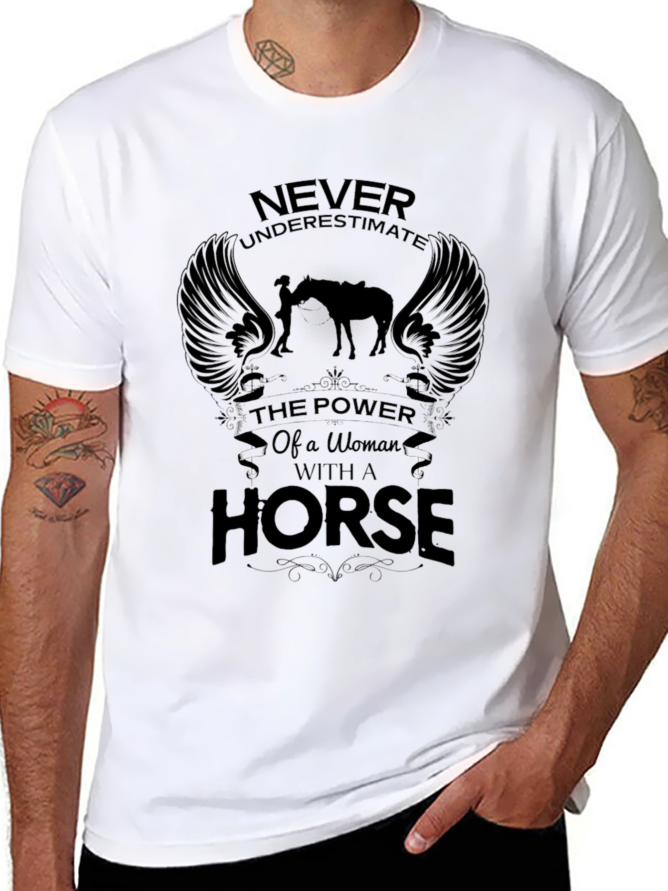 Woman & Horse Graphic Print Black T-Shirt