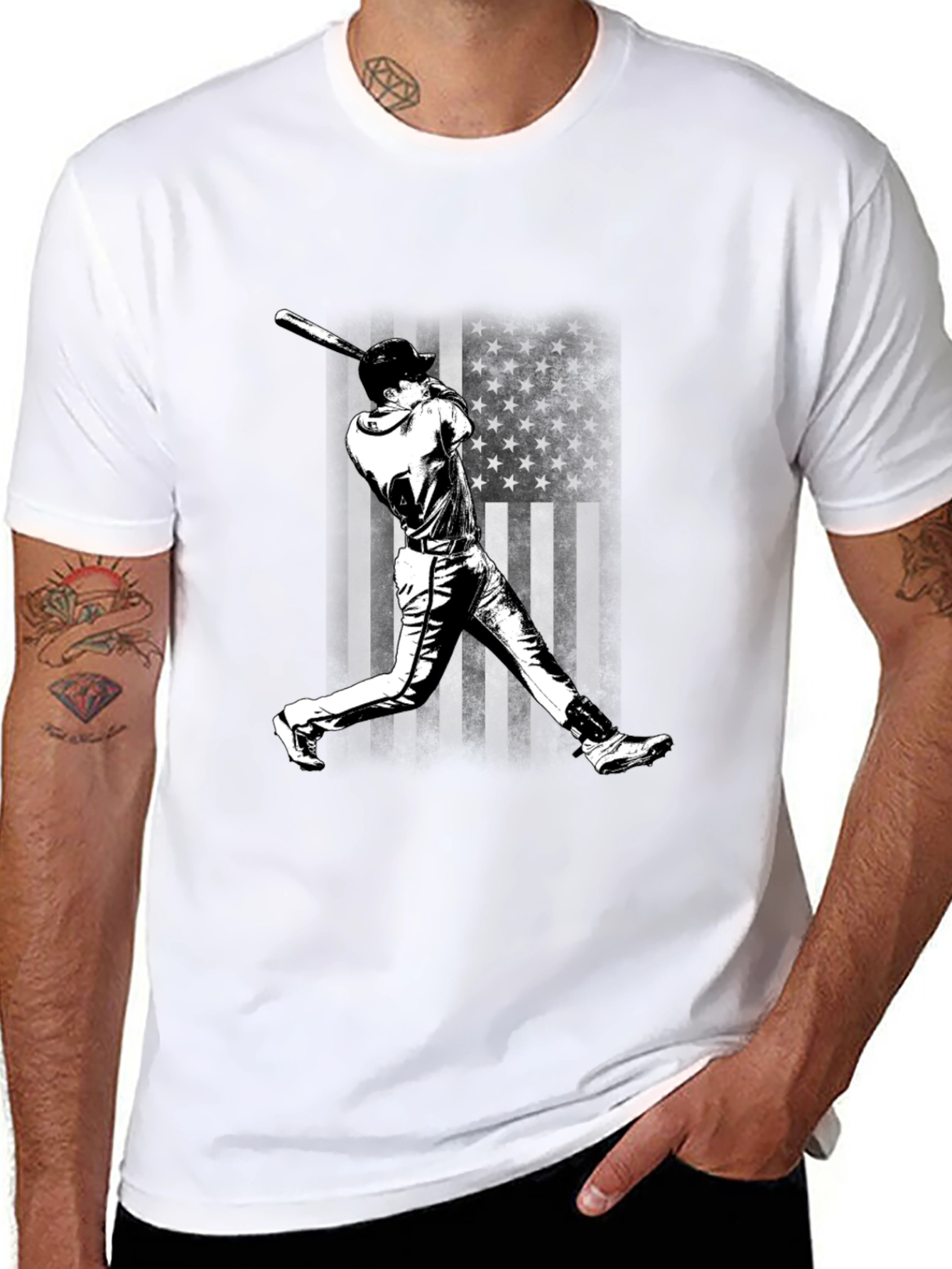 Baseball Player T-Shirt - USA Flag Design