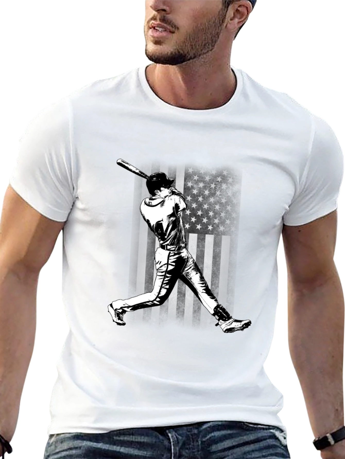 Baseball Player T-Shirt - USA Flag Design