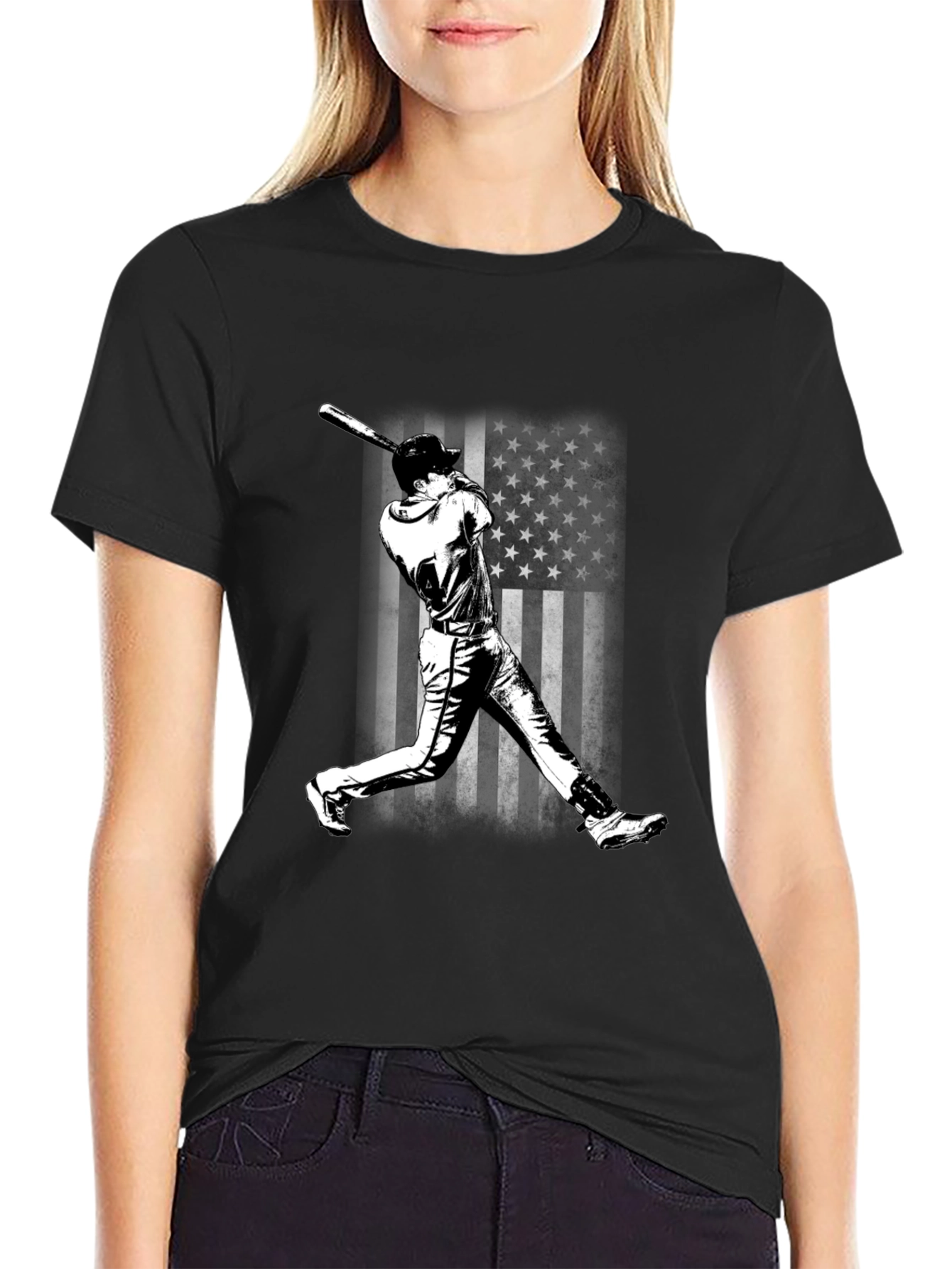 Baseball Player T-Shirt - USA Flag Design