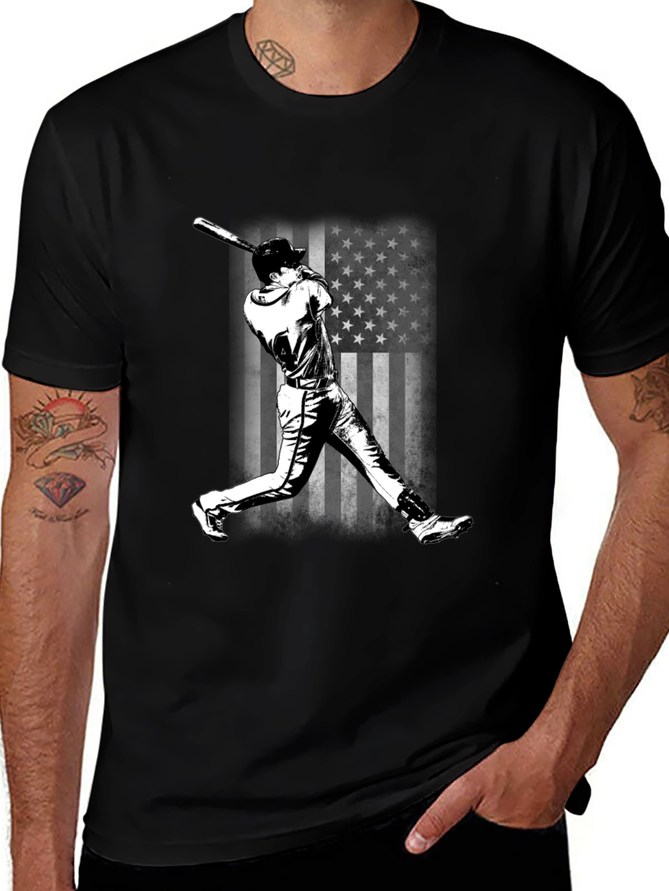 Baseball Player T-Shirt - USA Flag Design