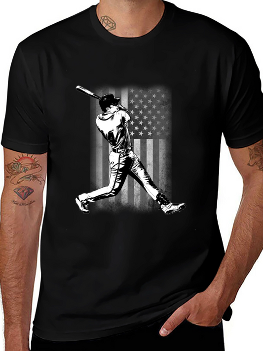 Baseball Player T-Shirt - USA Flag Design