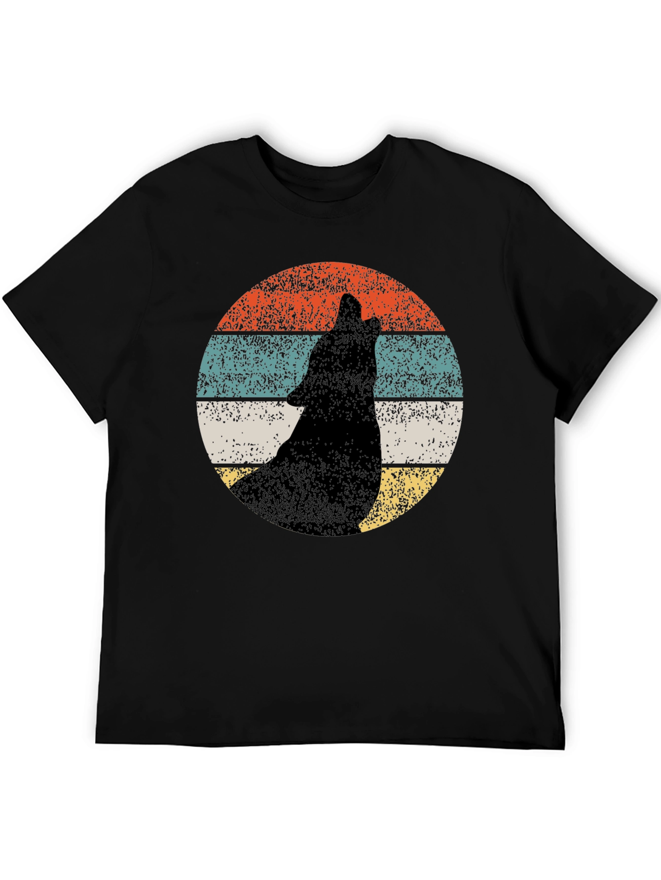 Retro Wolf Howling T-Shirt - Black