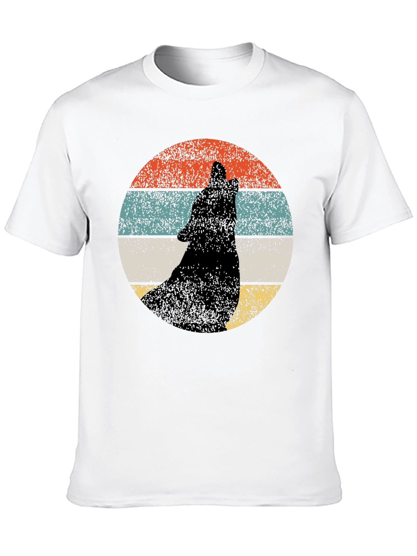Retro Wolf Howling T-Shirt - Black