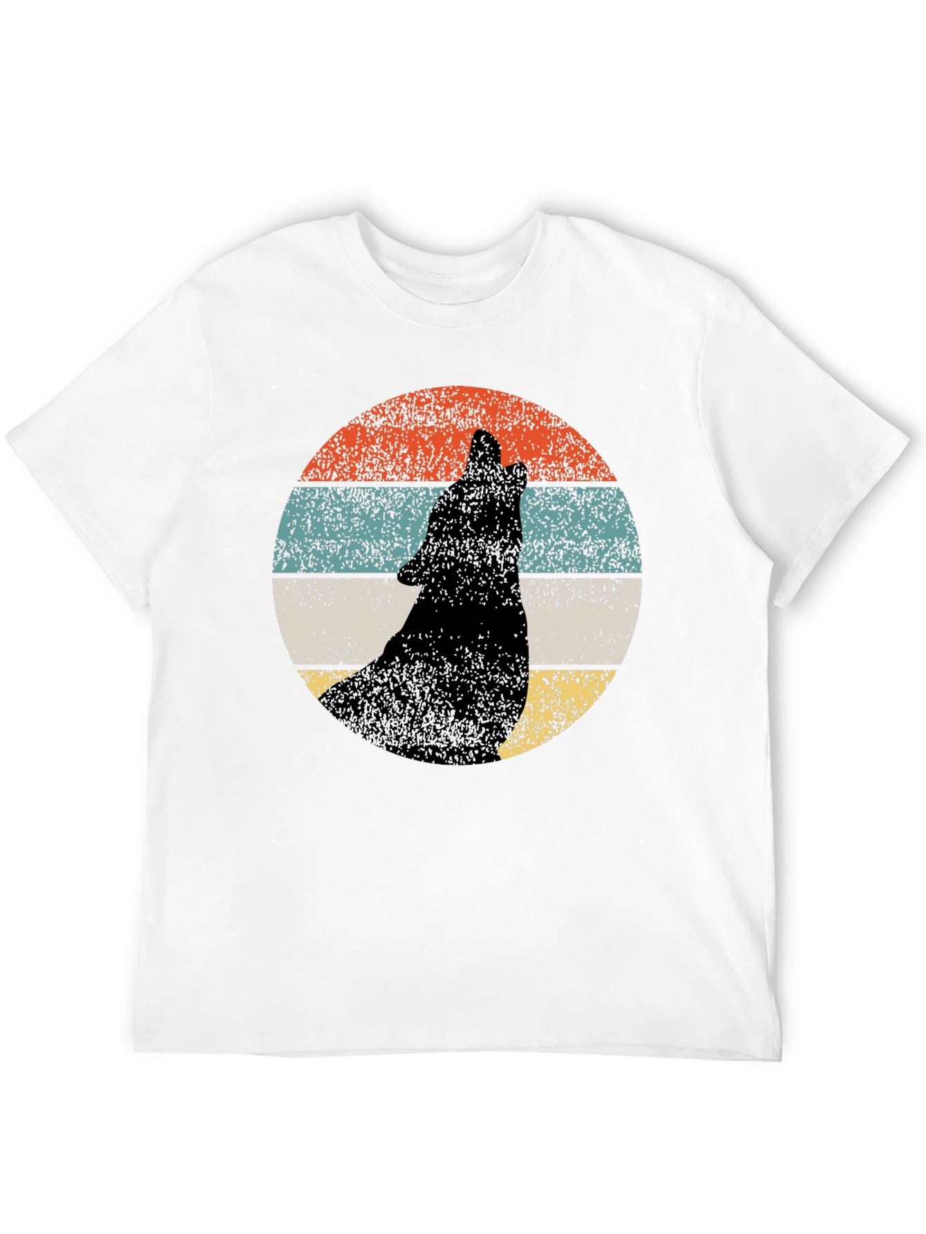 Retro Wolf Howling T-Shirt - Black