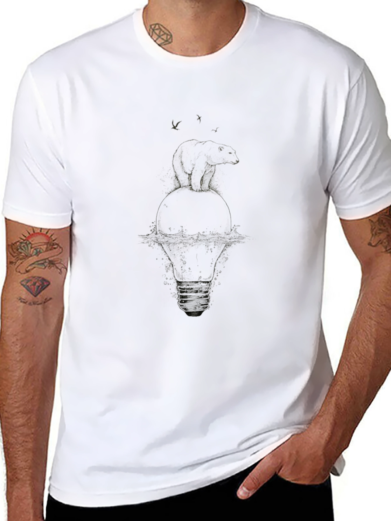 Unique Graphic Tee - Bear & Bulb Design