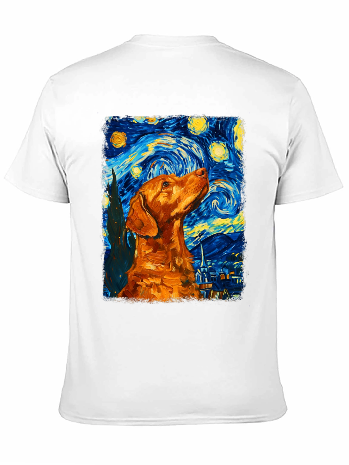 Starry Night Dog Graphic Tee - Artistic Black T-Shirt