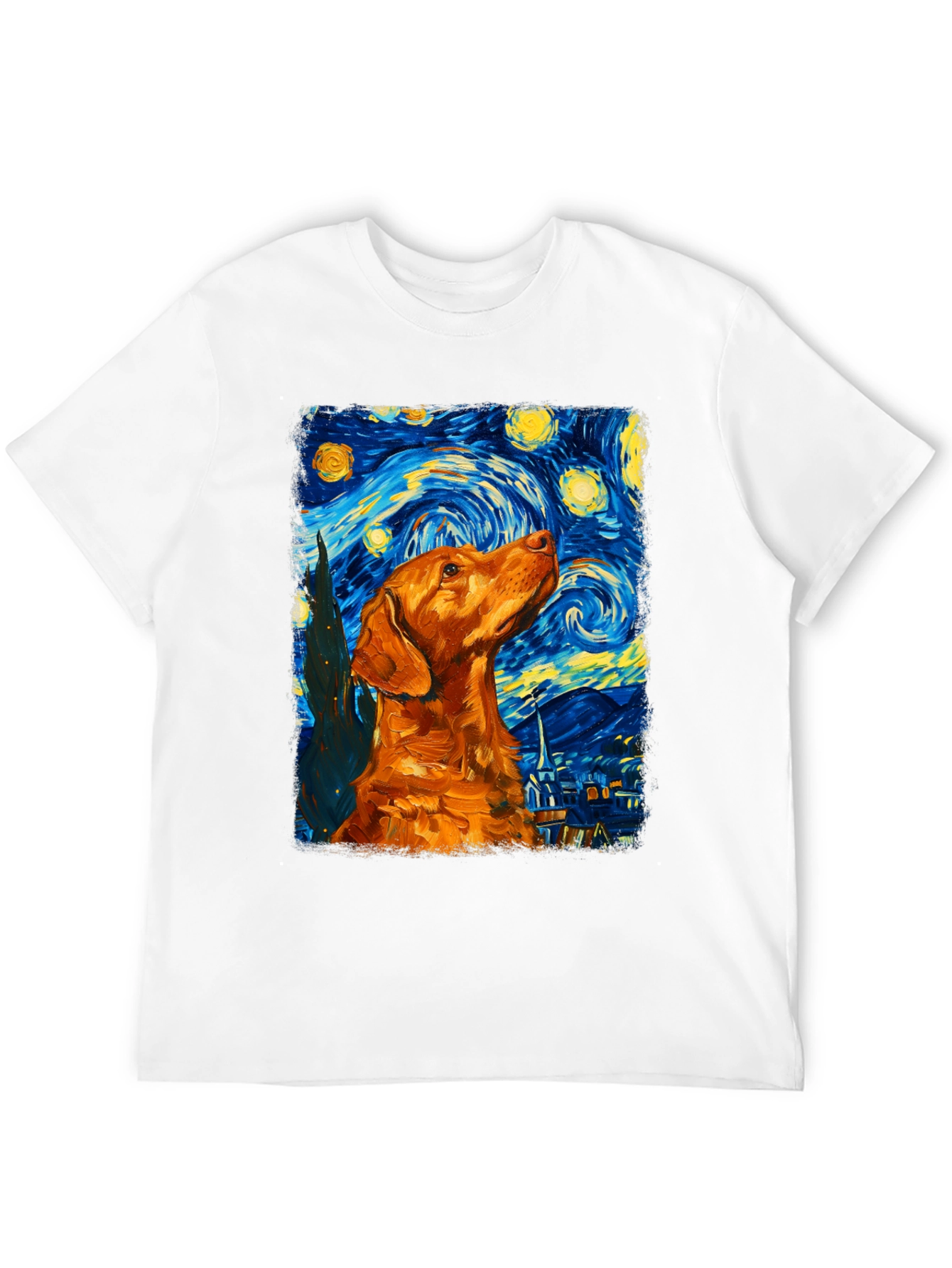 Starry Night Dog Graphic Tee - Artistic Black T-Shirt