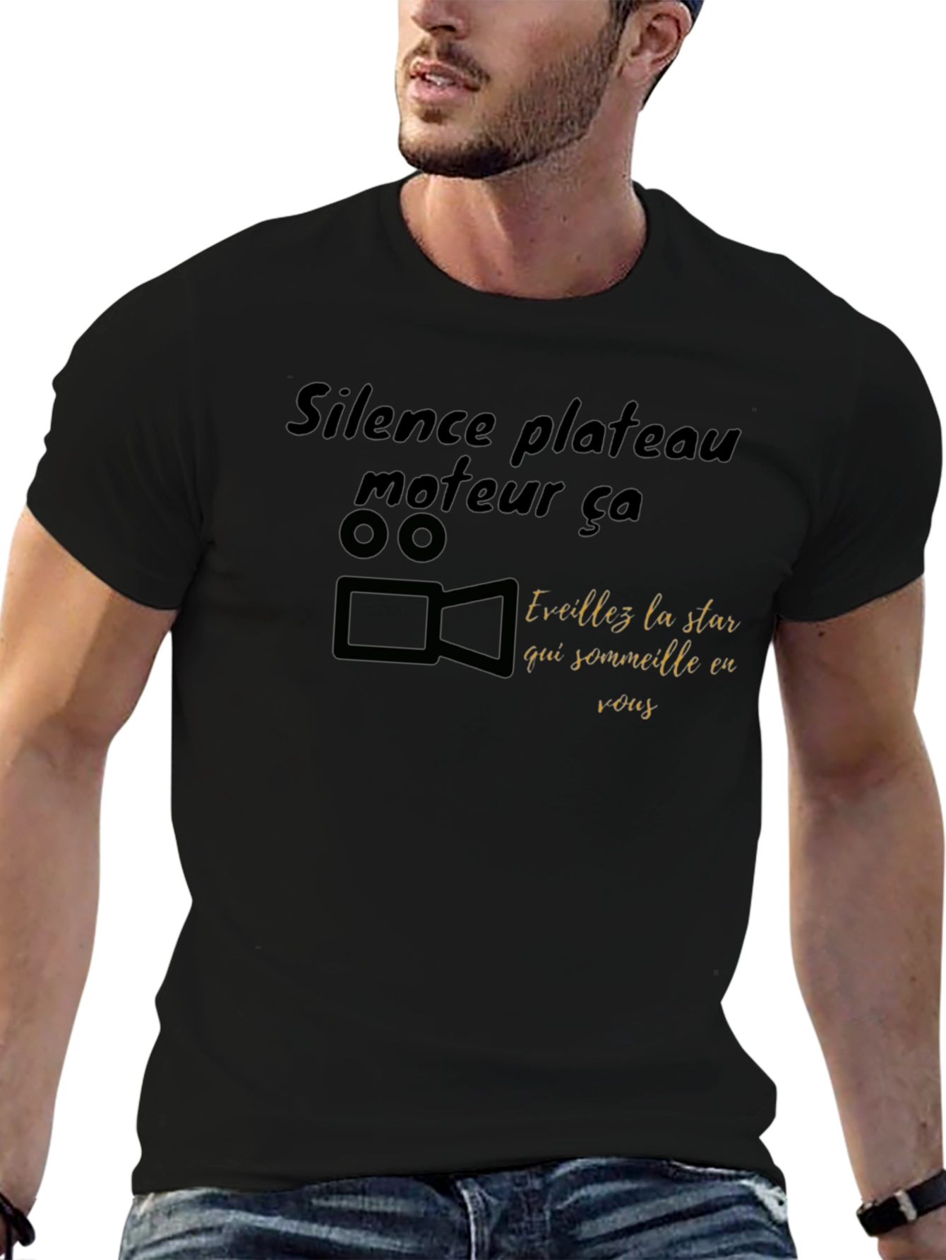Black T-Shirt with Movie Theme Graphic