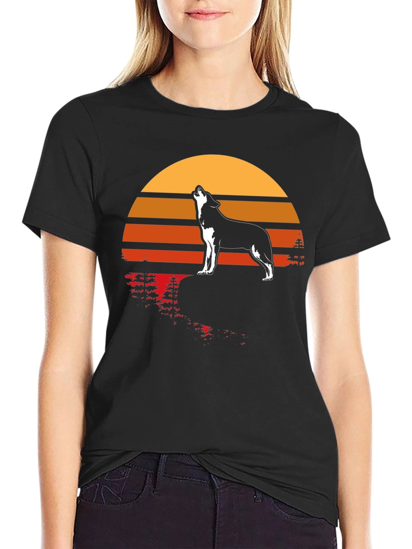 Wolf Howling at Sunset Graphic T-Shirt
