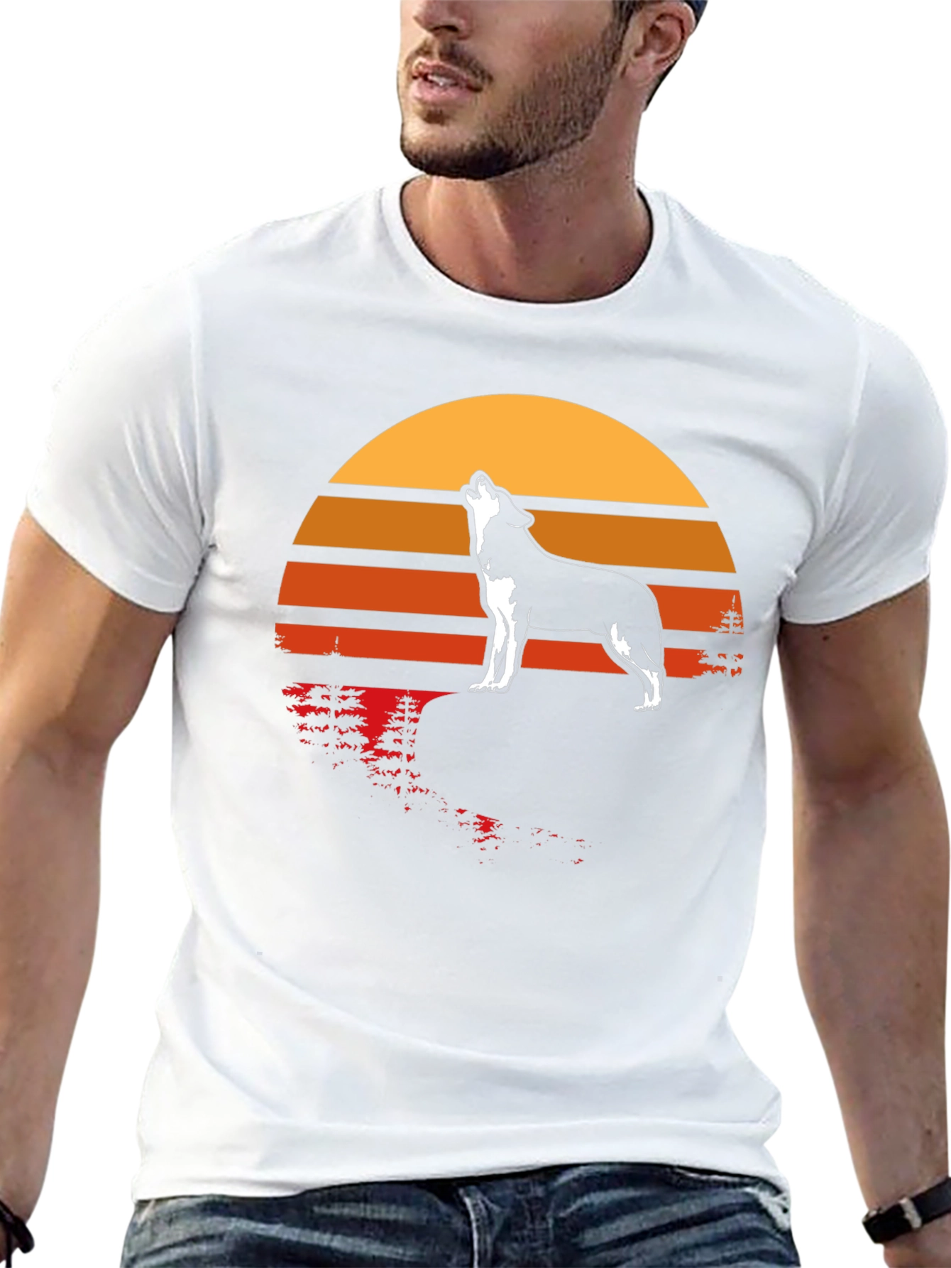Wolf Howling at Sunset Graphic T-Shirt