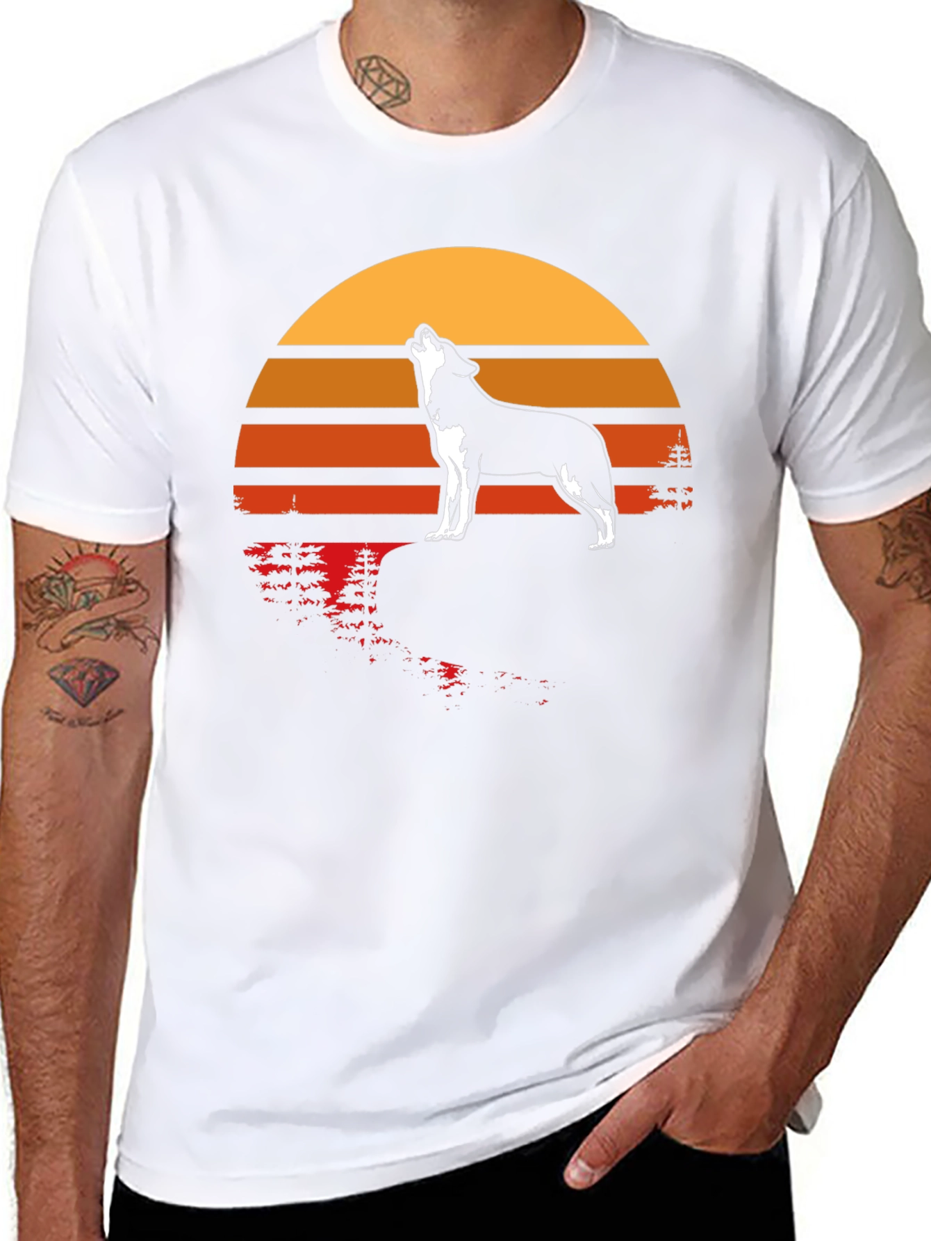 Wolf Howling at Sunset Graphic T-Shirt