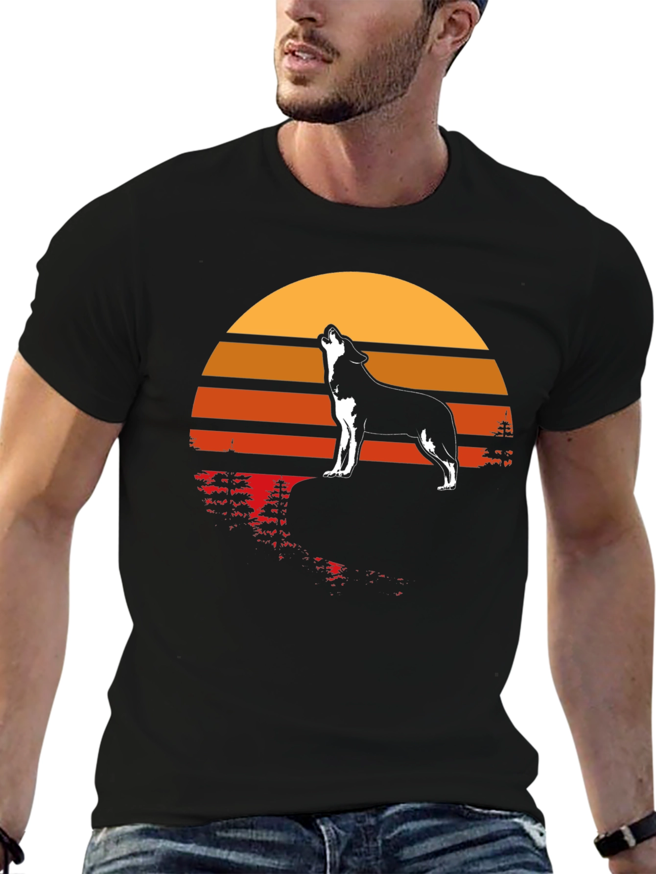 Wolf Howling at Sunset Graphic T-Shirt