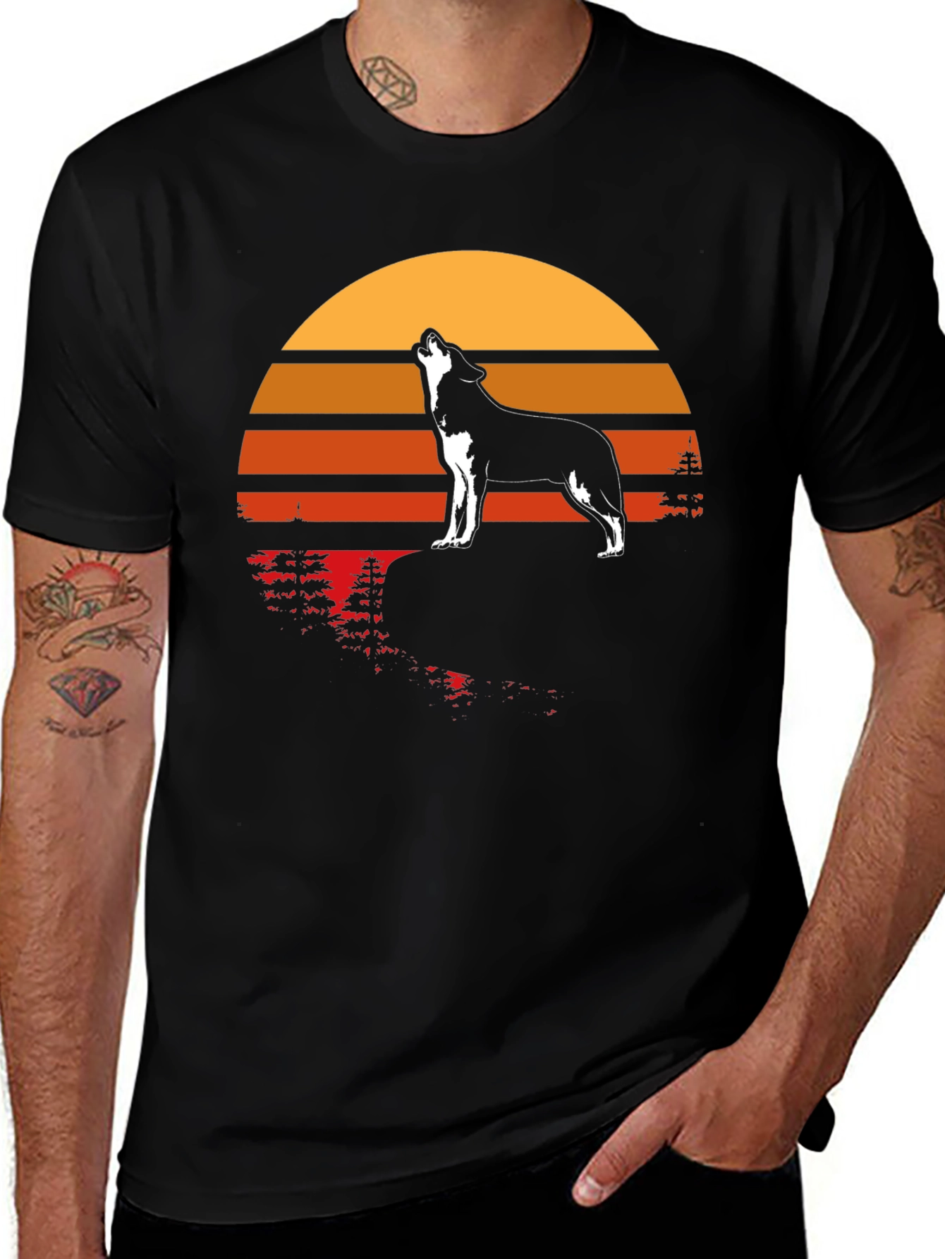 Wolf Howling at Sunset Graphic T-Shirt