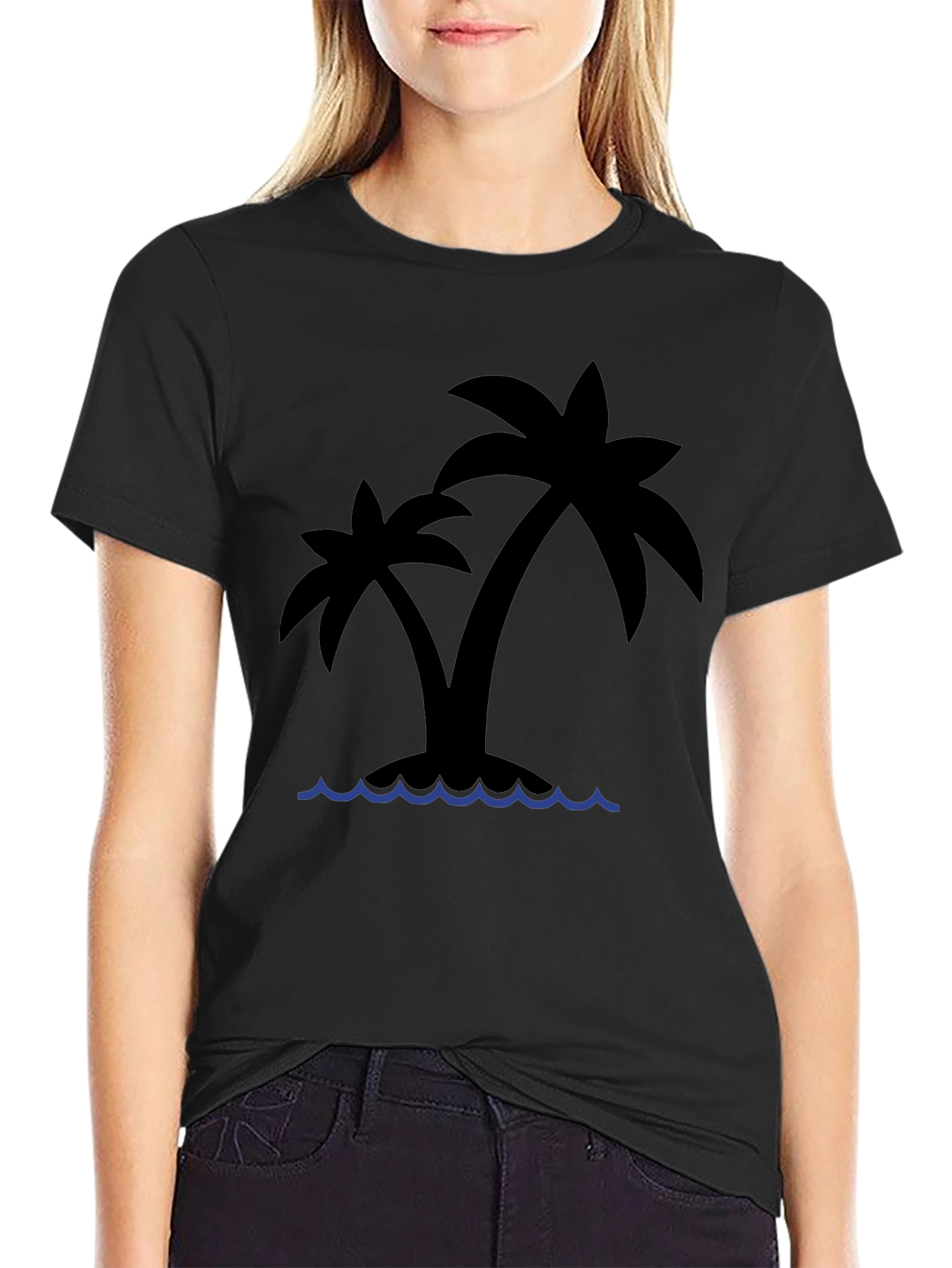 Tropical Island Palm Tree Black T-Shirt