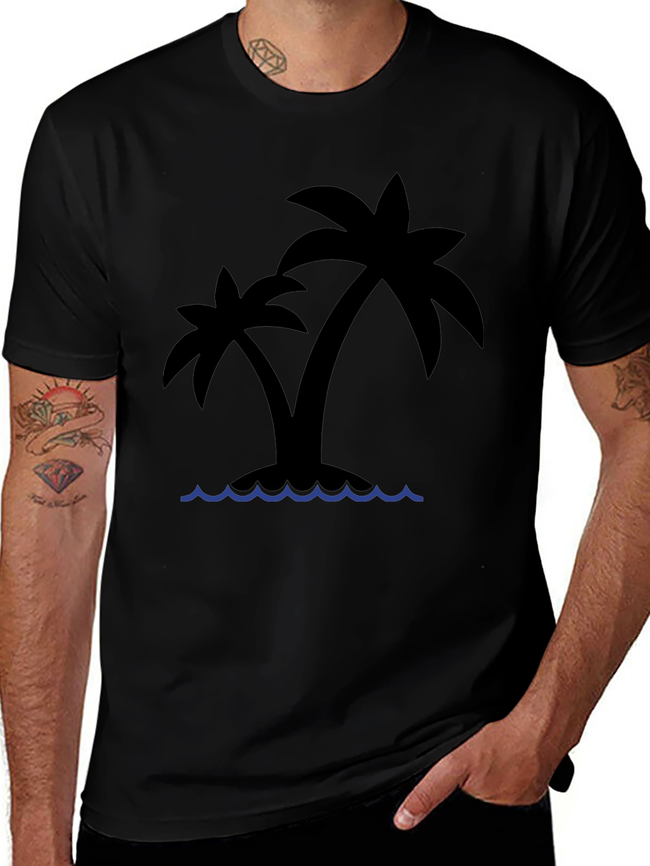 Tropical Island Palm Tree Black T-Shirt