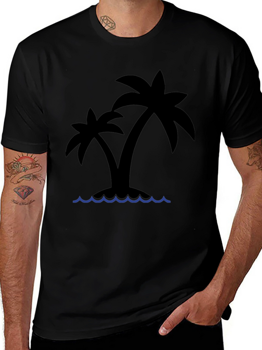 Tropical Island Palm Tree Black T-Shirt