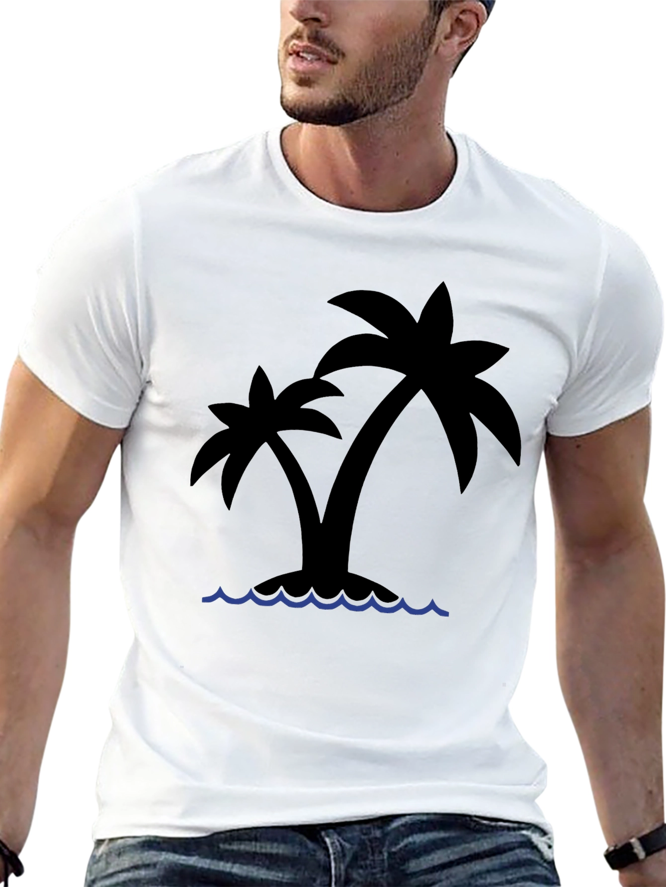 Tropical Island Palm Tree Black T-Shirt