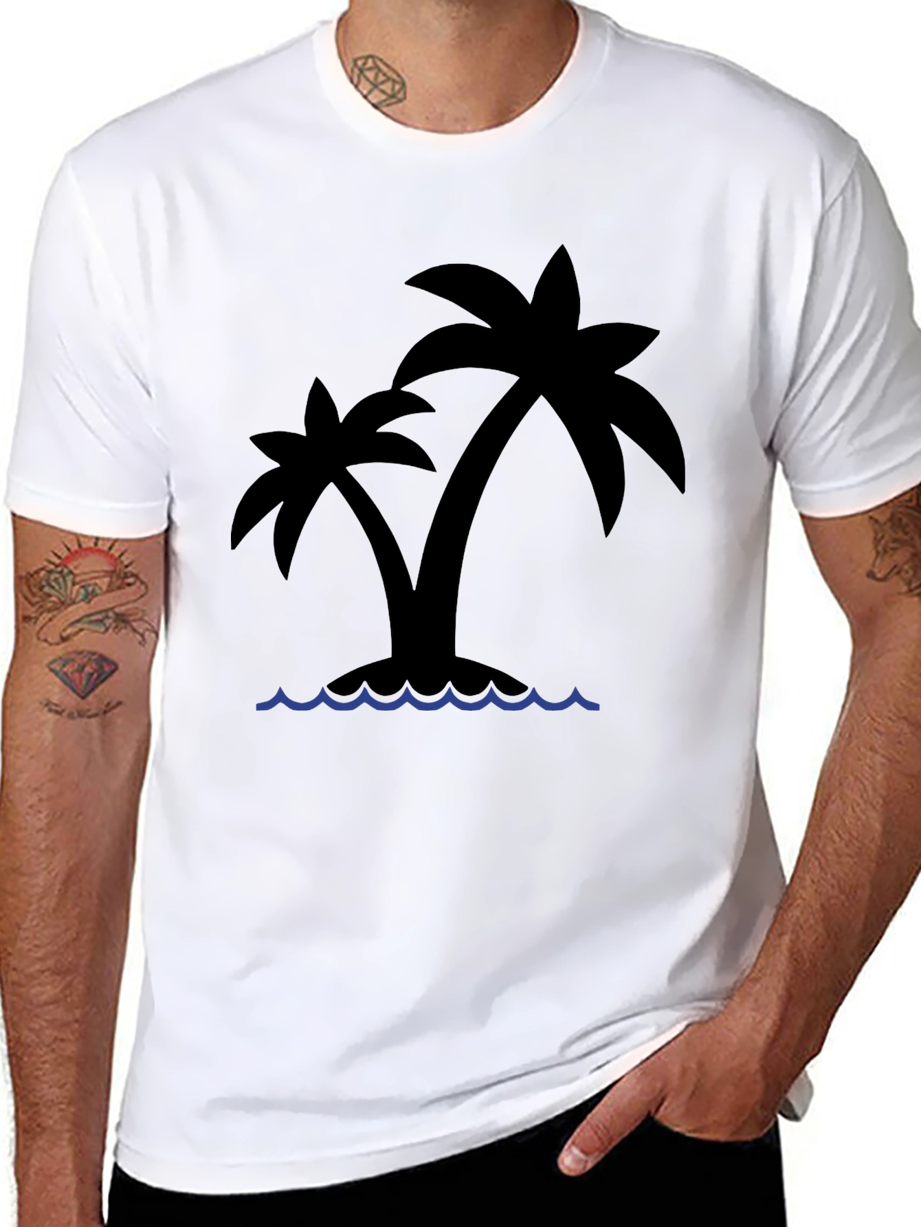 Tropical Island Palm Tree Black T-Shirt