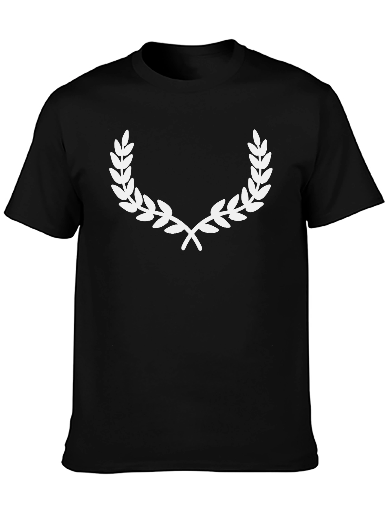 Black T-Shirt with White Laurel Wreath Graphic