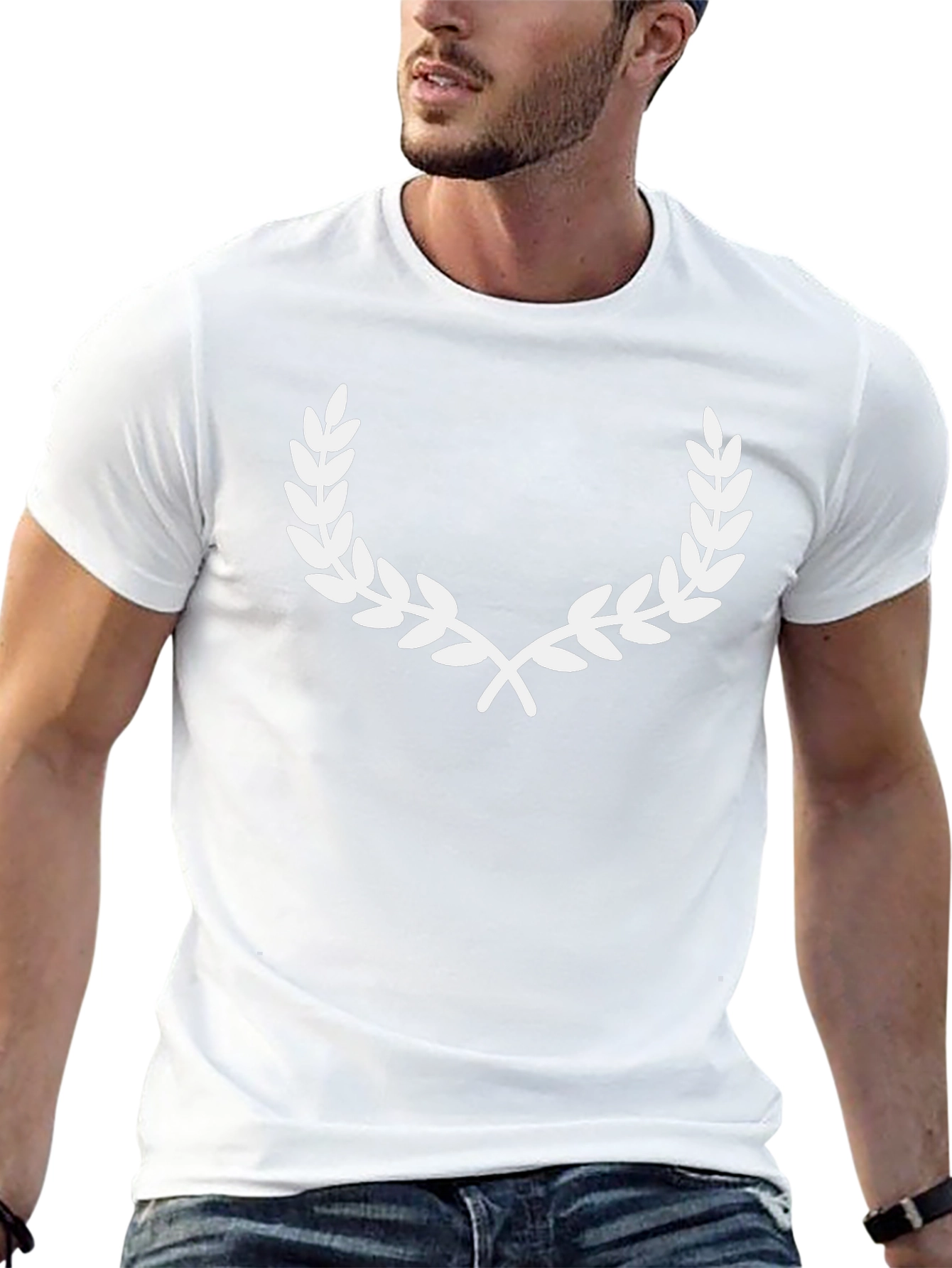 Black T-Shirt with White Laurel Wreath Graphic