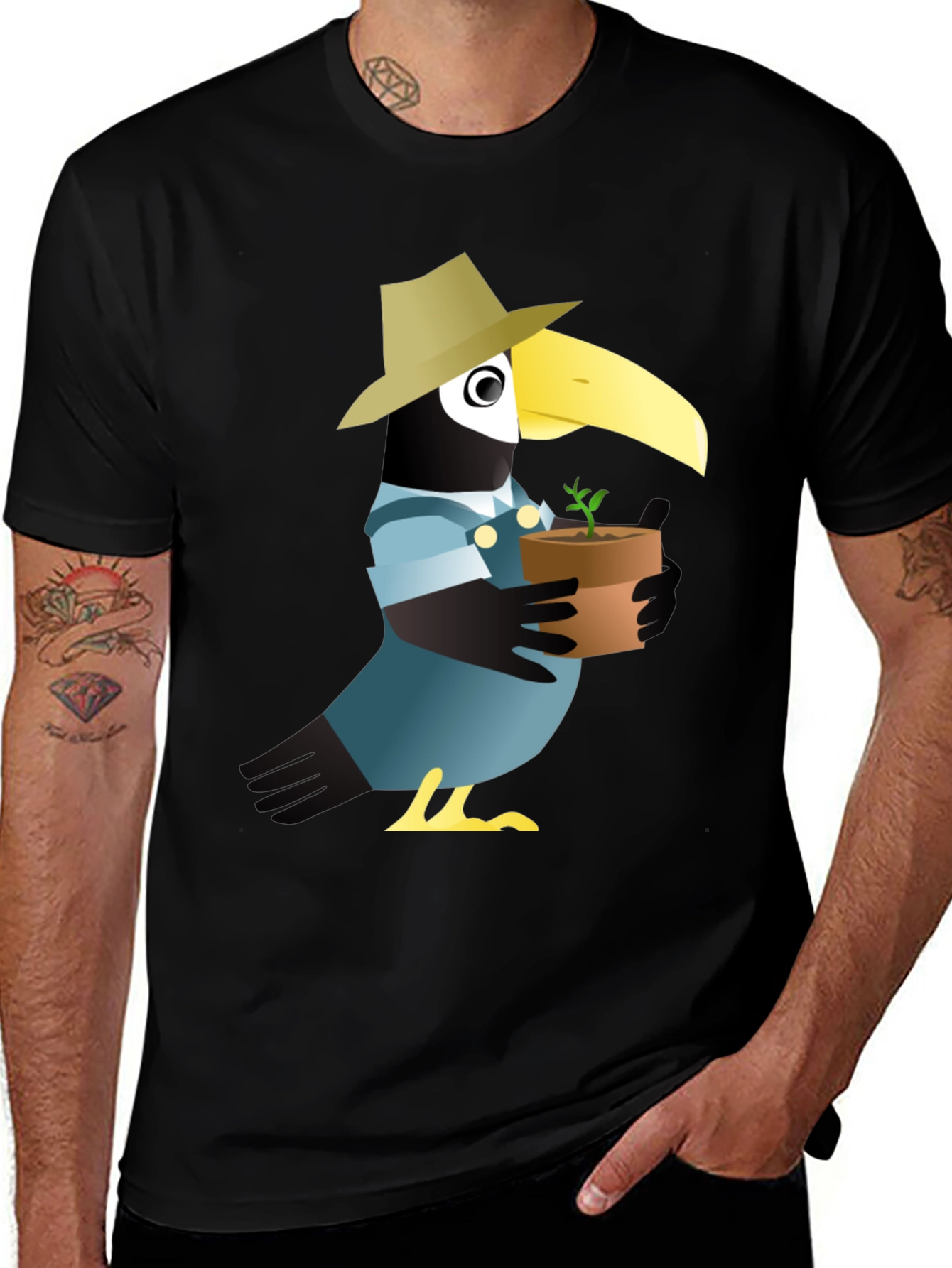 Quirky Crow Gardener Graphic Tee - Black Cotton