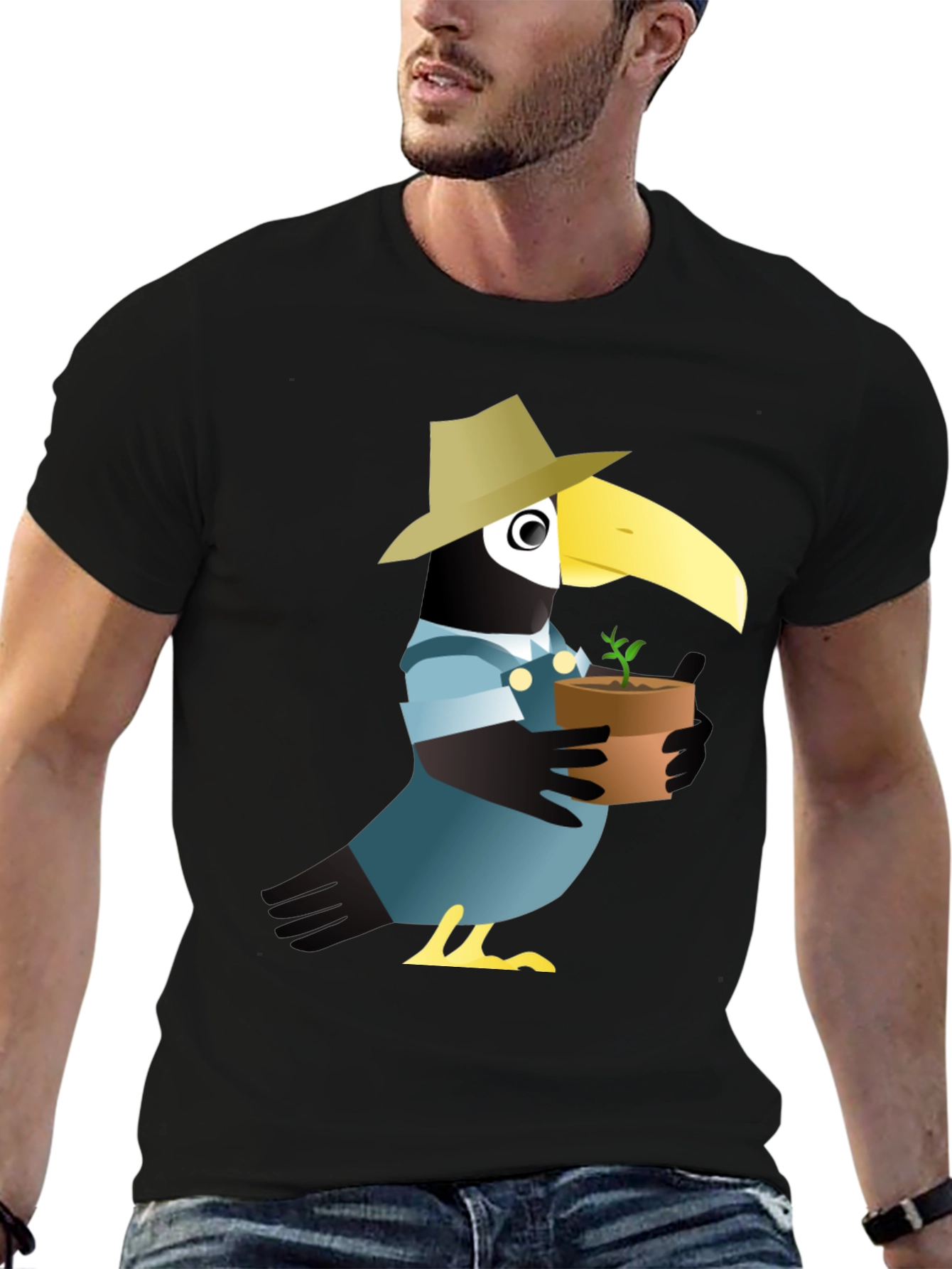 Quirky Crow Gardener Graphic Tee - Black Cotton