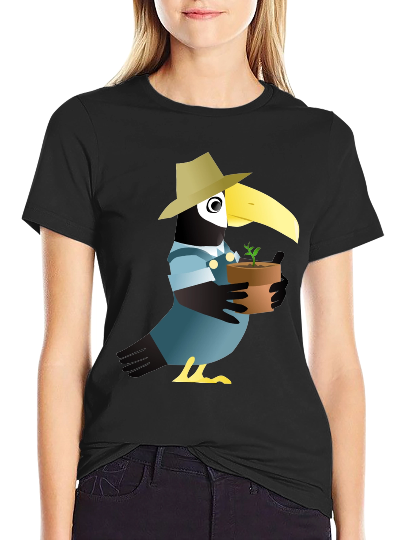 Quirky Crow Gardener Graphic Tee - Black Cotton