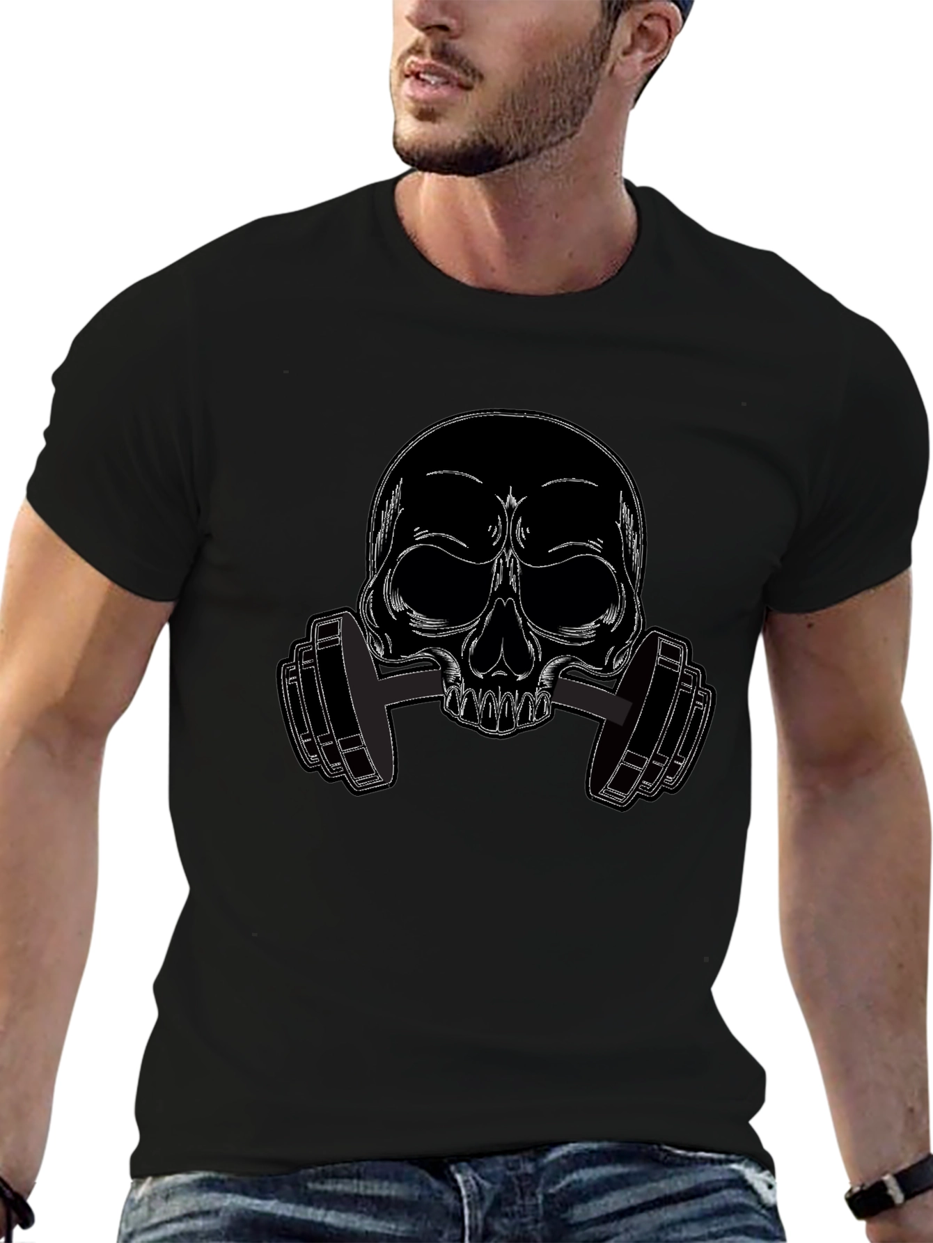 Skull Dumbbell Graphic Tee - Black