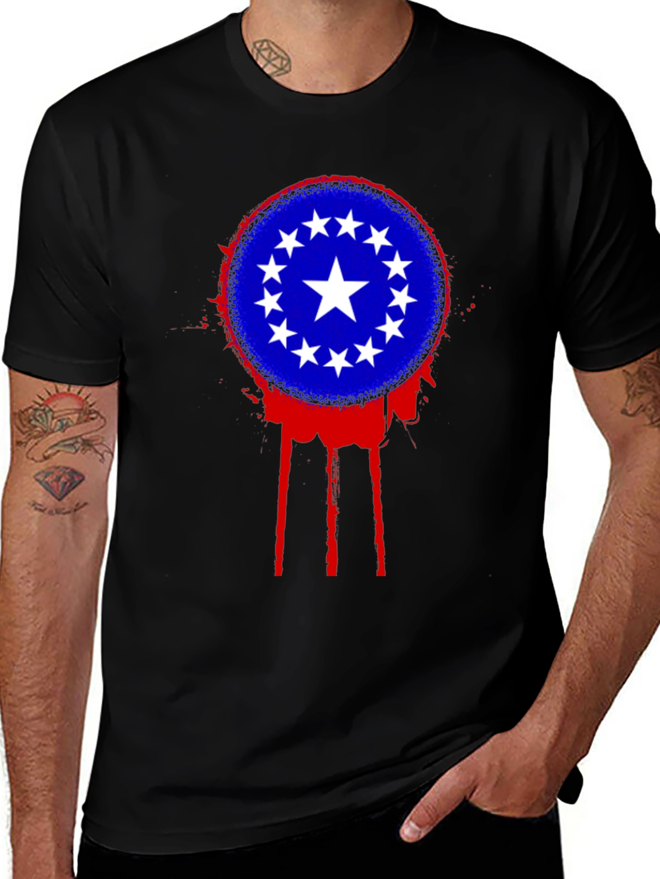 Stars Circle T-Shirt - Black