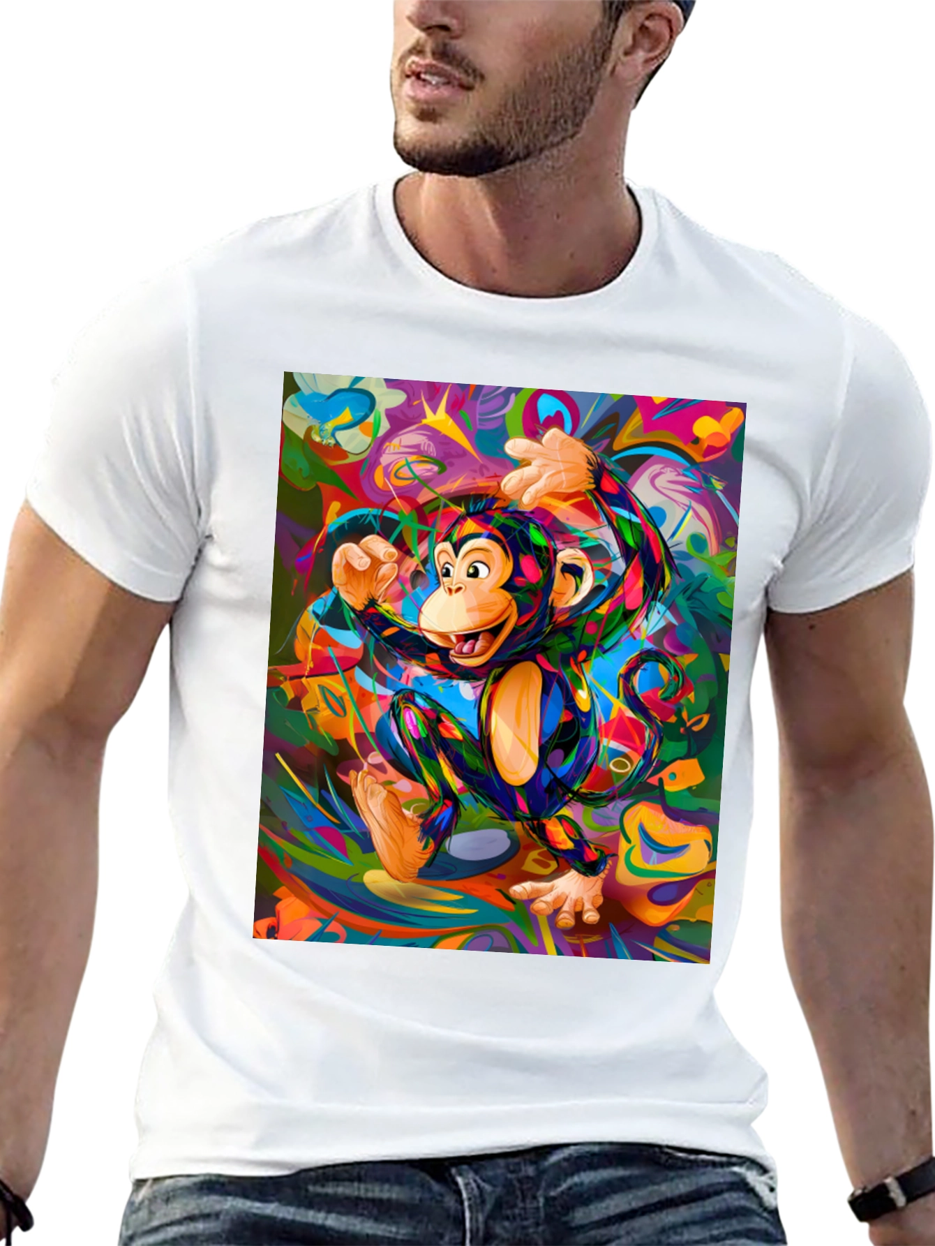 Vibrant Monkey Graphic T-Shirt