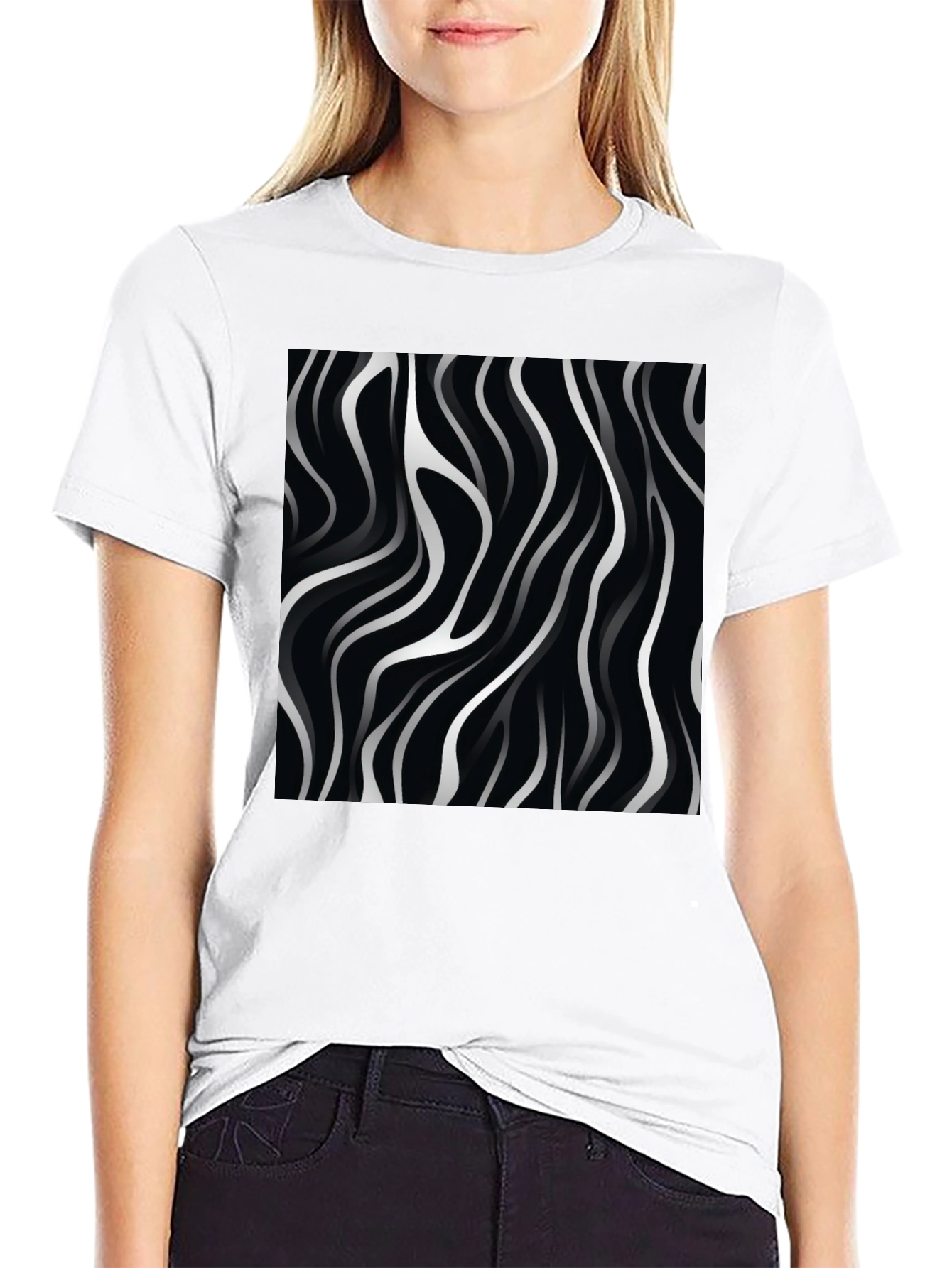 Abstract Wave Design Black T-Shirt