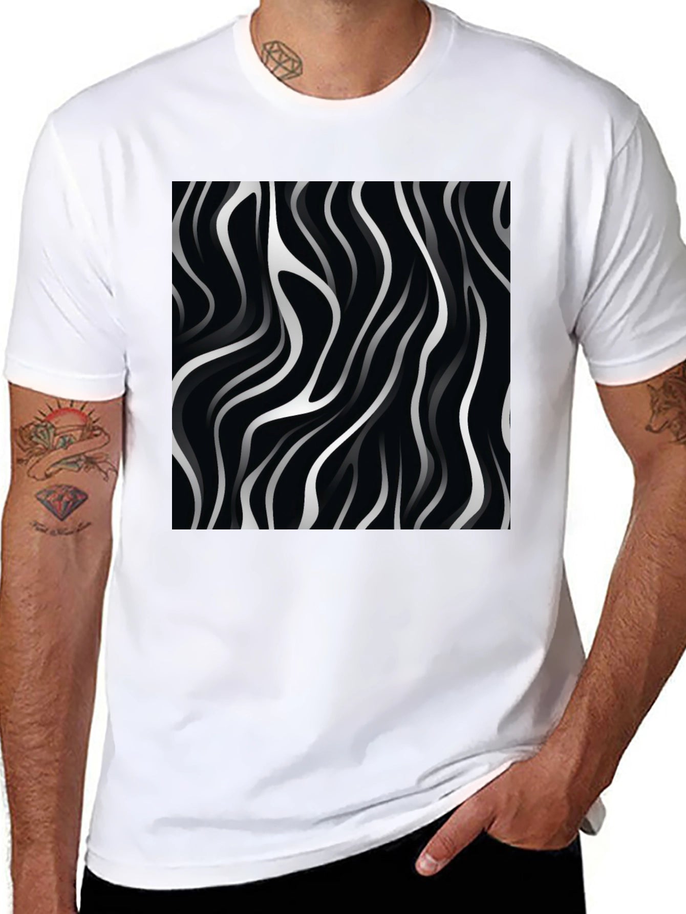 Abstract Wave Design Black T-Shirt
