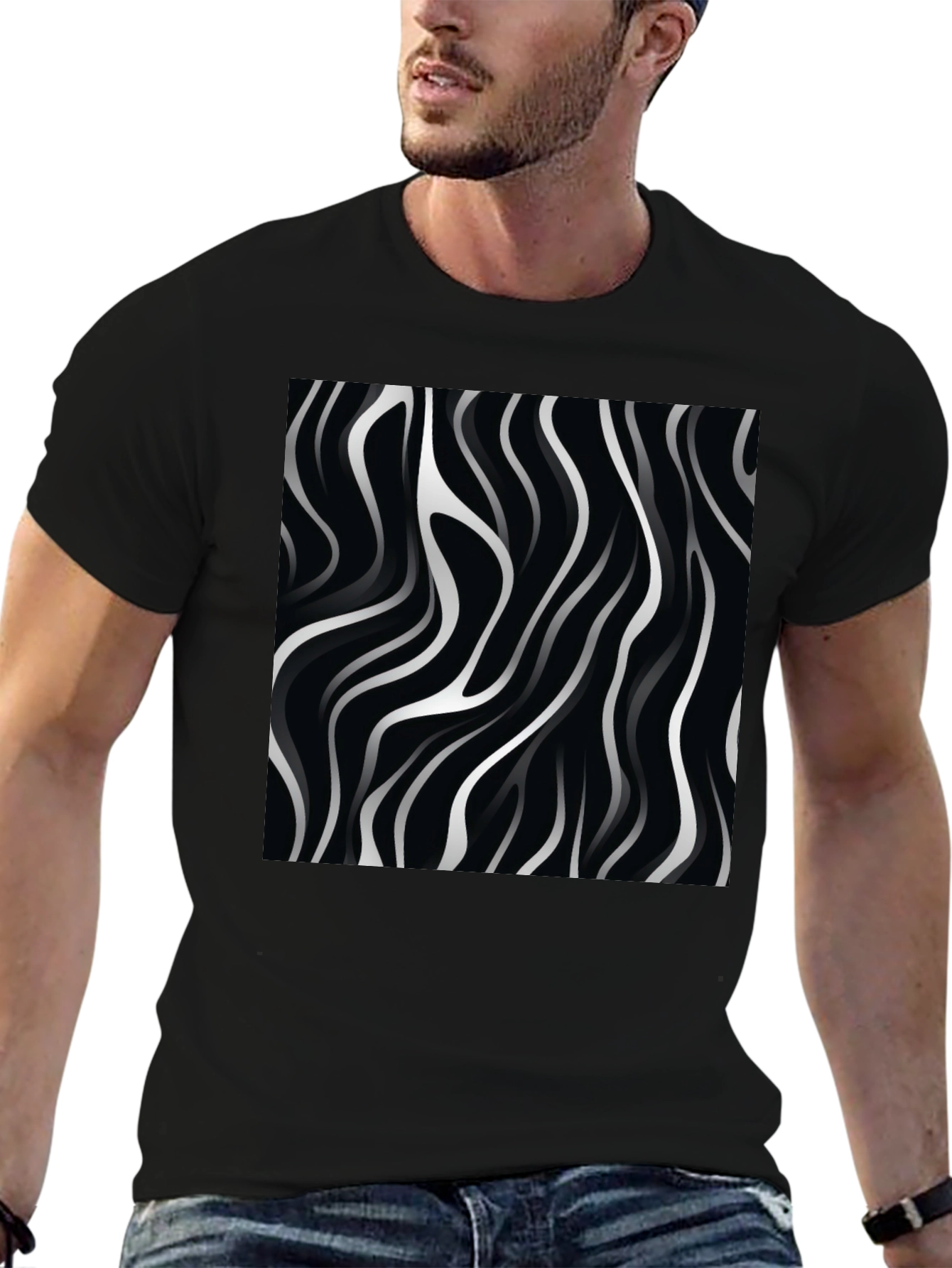 Abstract Wave Design Black T-Shirt