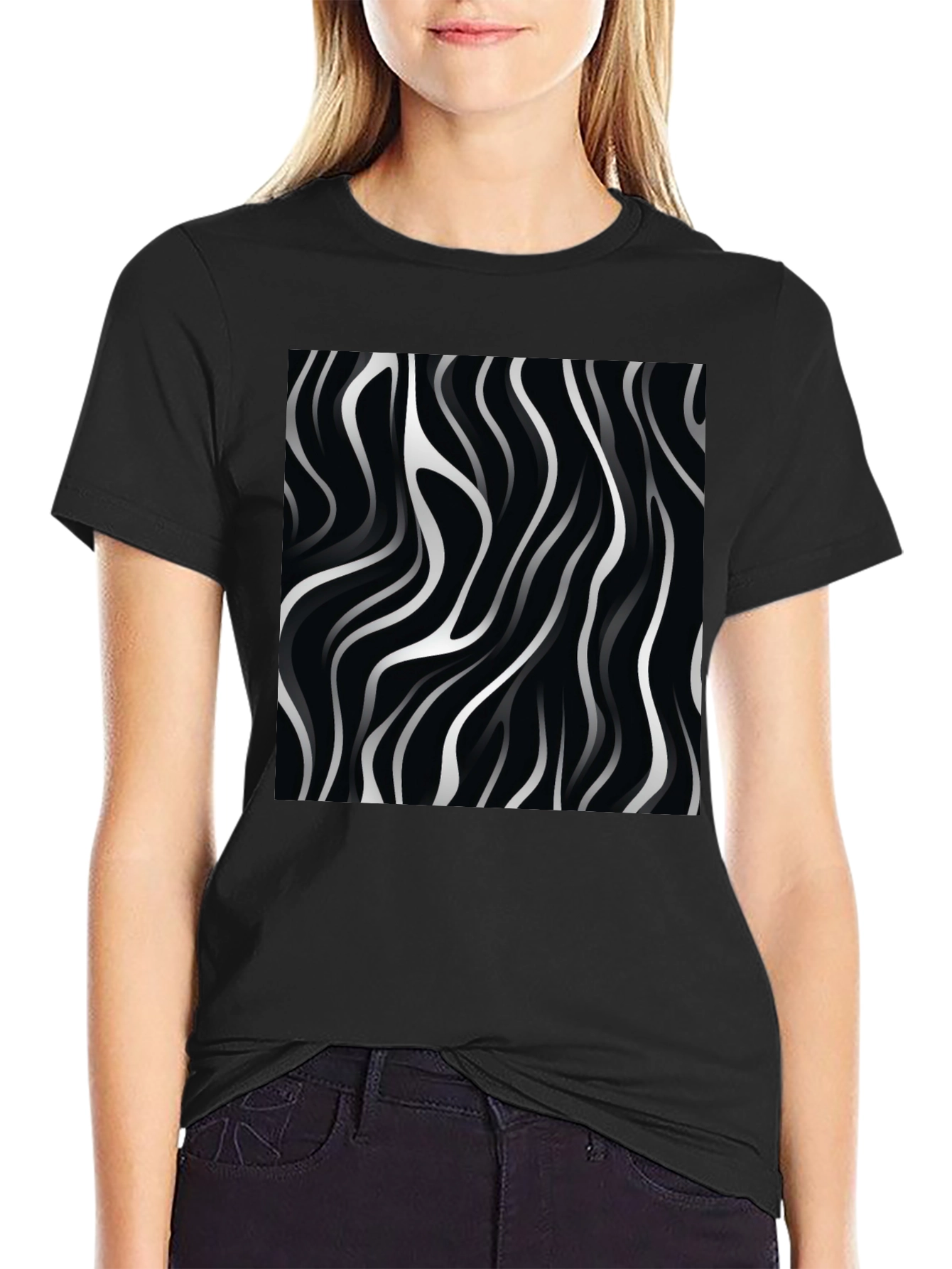 Abstract Wave Design Black T-Shirt