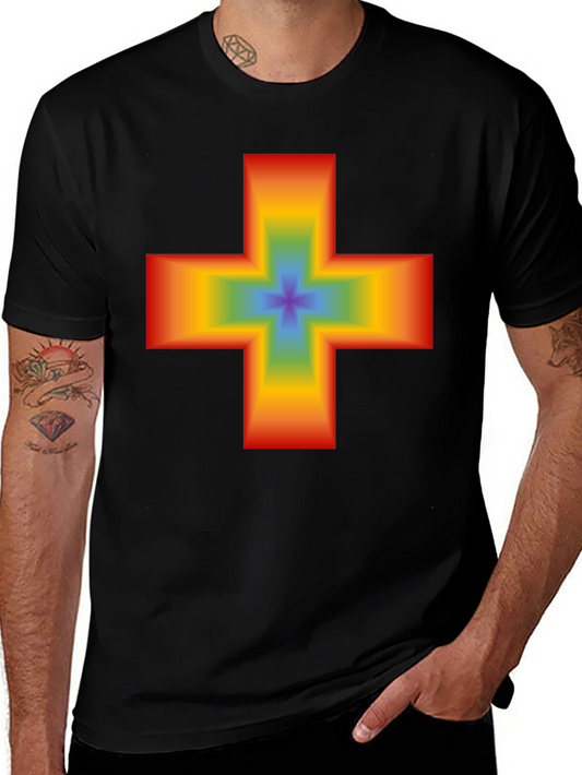 Rainbow Cross Graphic Tee - Black Unisex Shirt