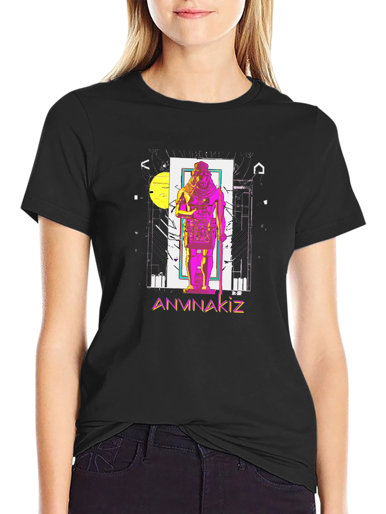 Anunnaki Graphic Tee - Black Cotton Blend T-Shirt