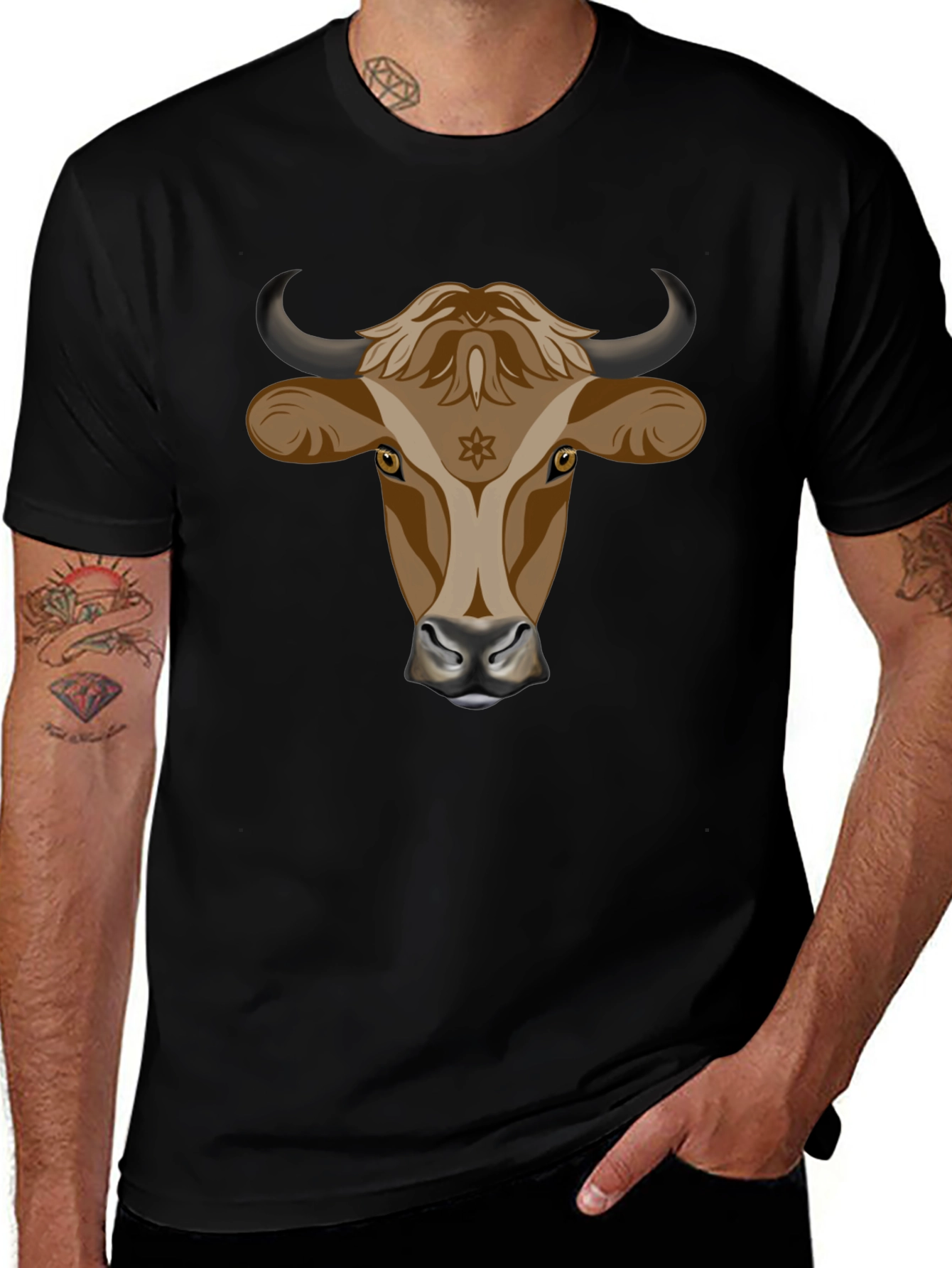 Bull Head Graphic Tee - Stylish Black Cotton T-Shirt