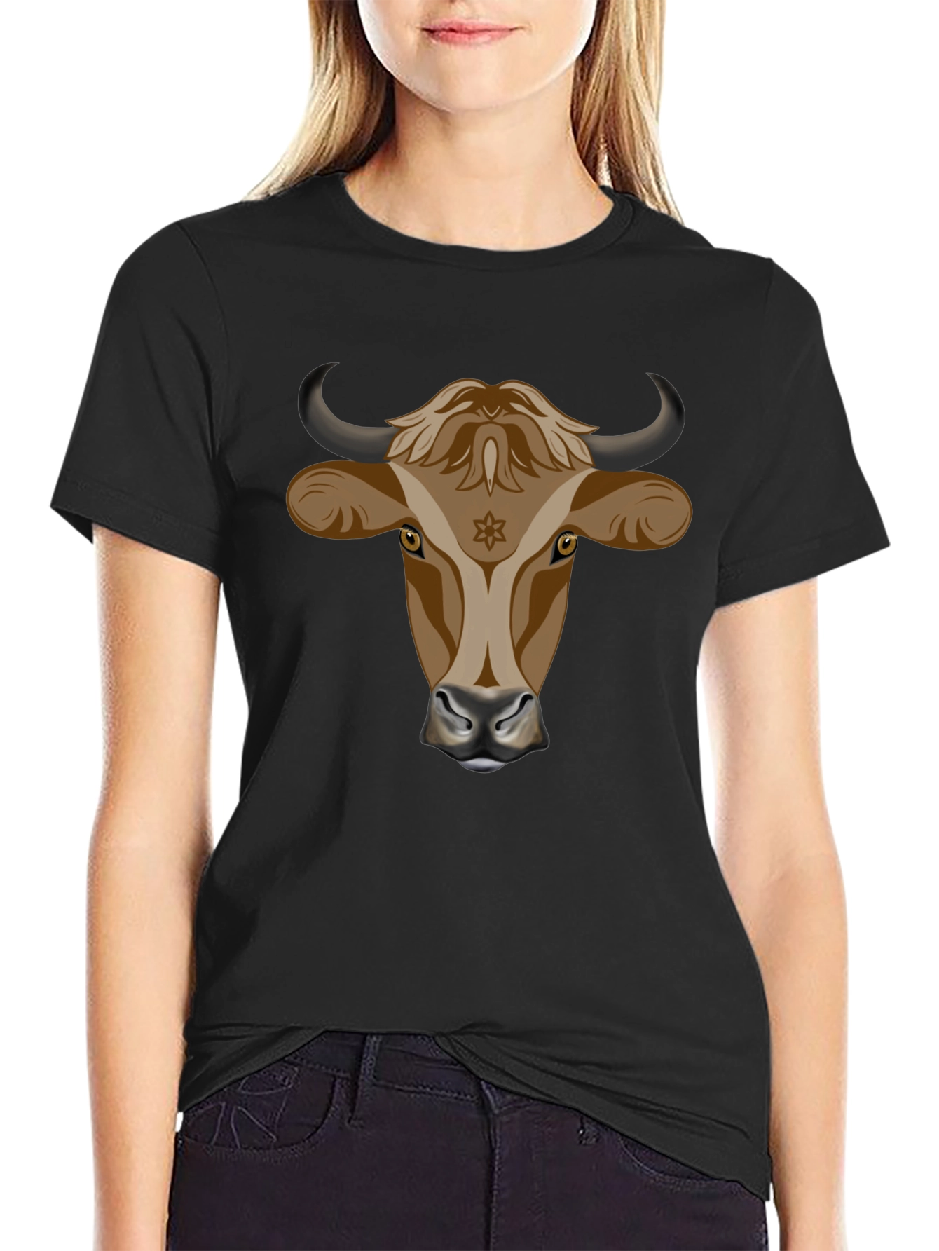 Bull Head Graphic Tee - Stylish Black Cotton T-Shirt