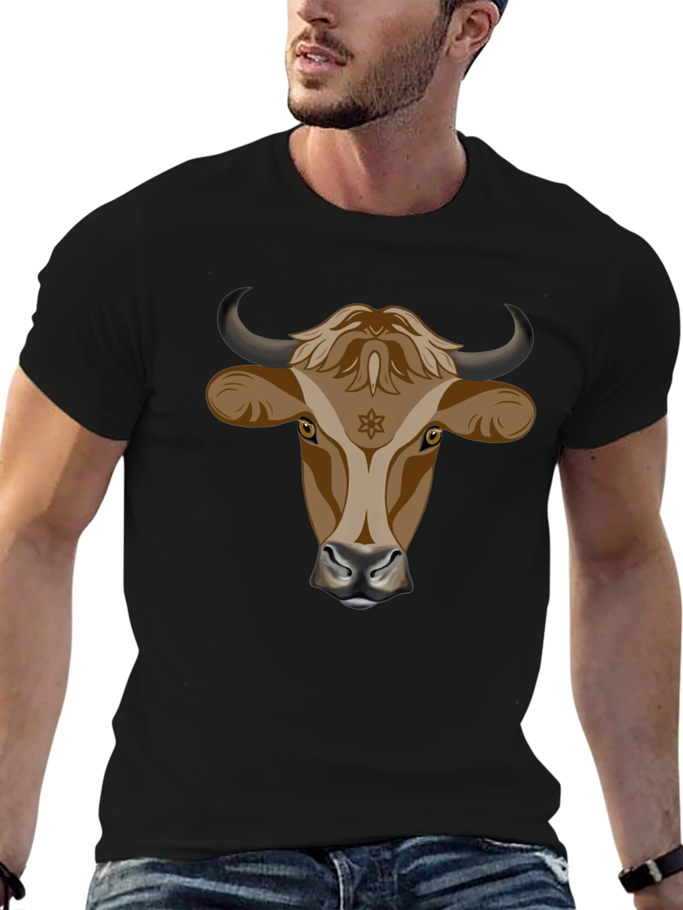 Bull Head Graphic Tee - Stylish Black Cotton T-Shirt