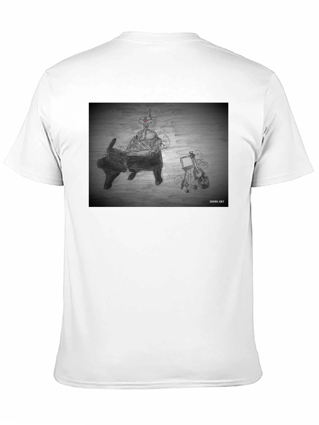 Robot Musician Tee - Artistic Black T-Shirt