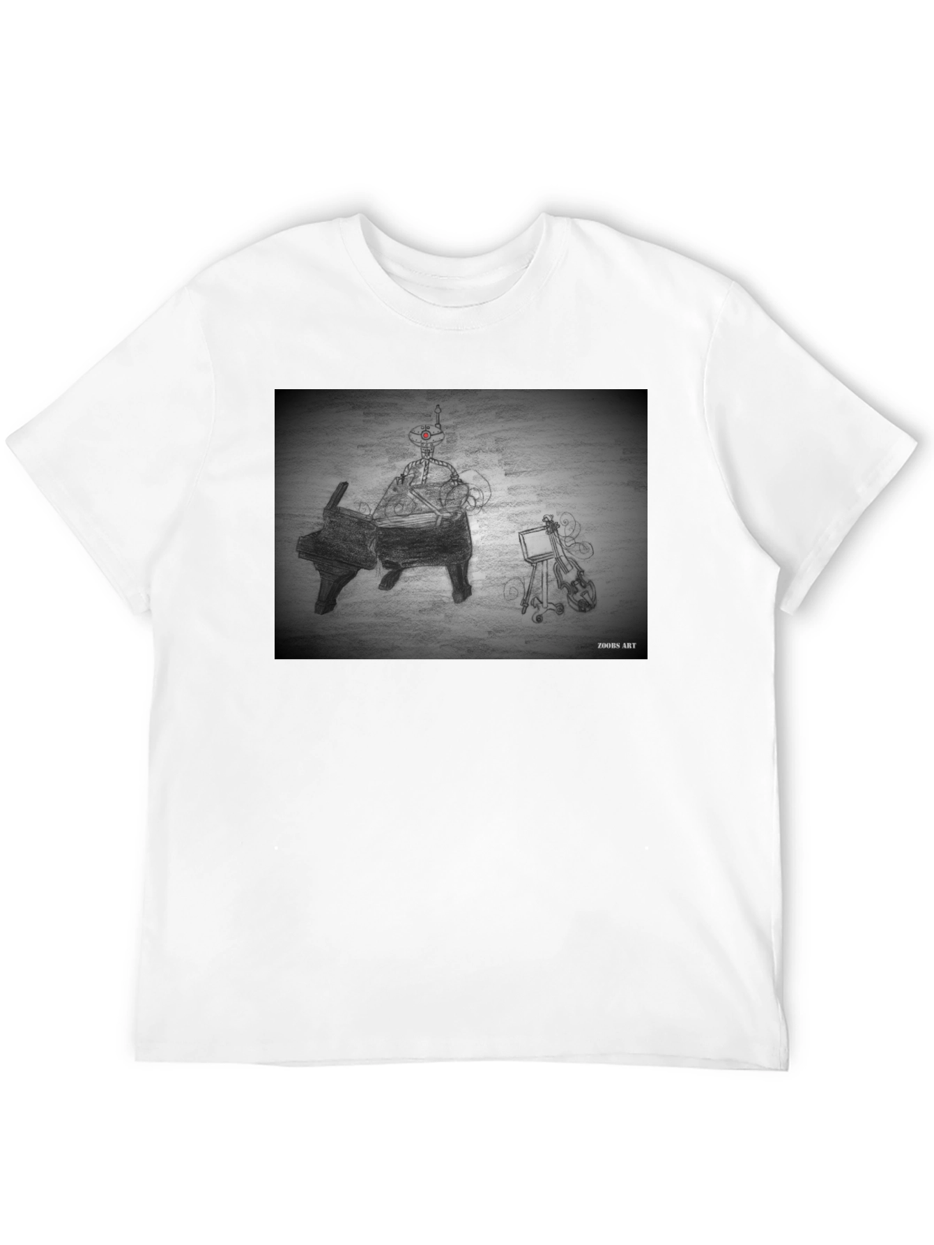 Robot Musician Tee - Artistic Black T-Shirt