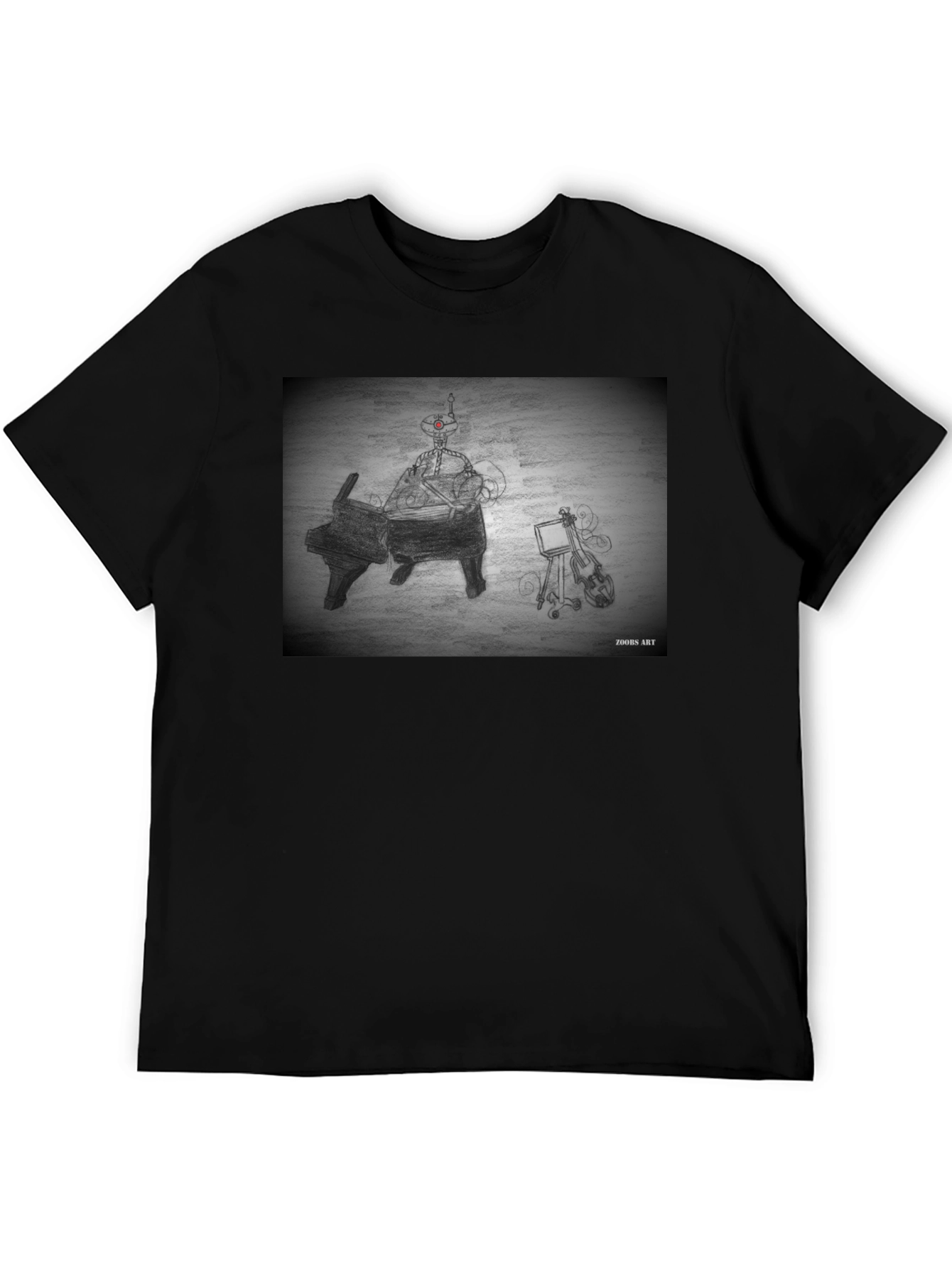 Robot Musician Tee - Artistic Black T-Shirt
