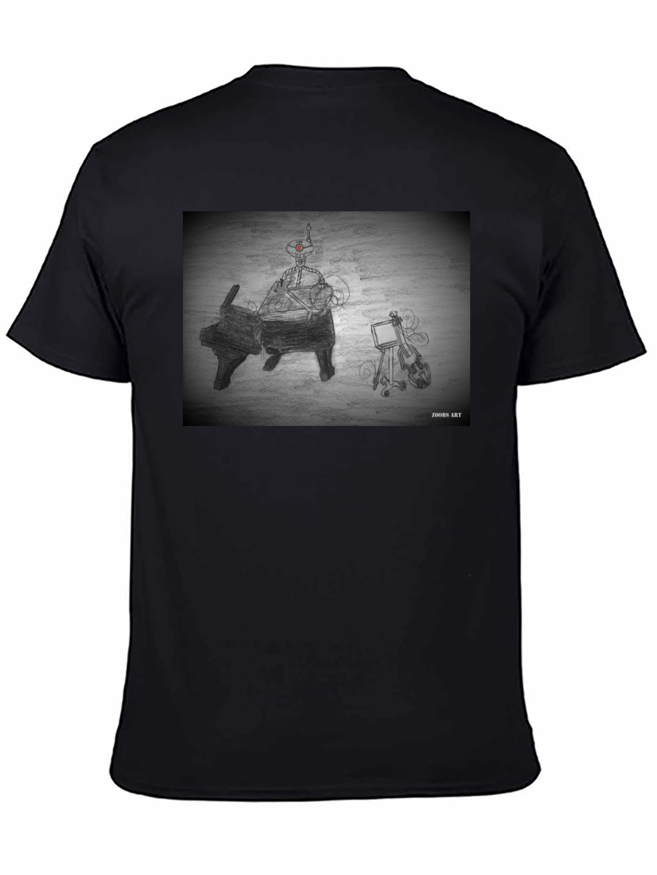 Robot Musician Tee - Artistic Black T-Shirt
