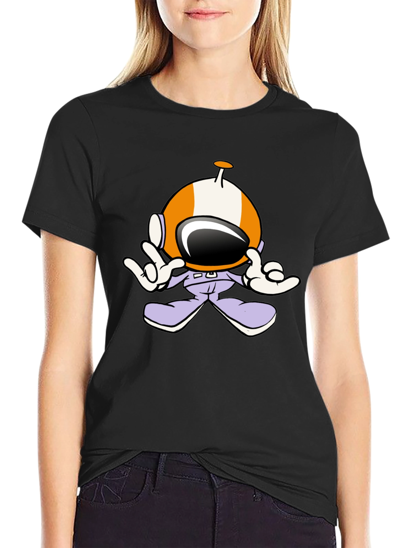 Astronaut Cartoon Black T-Shirt