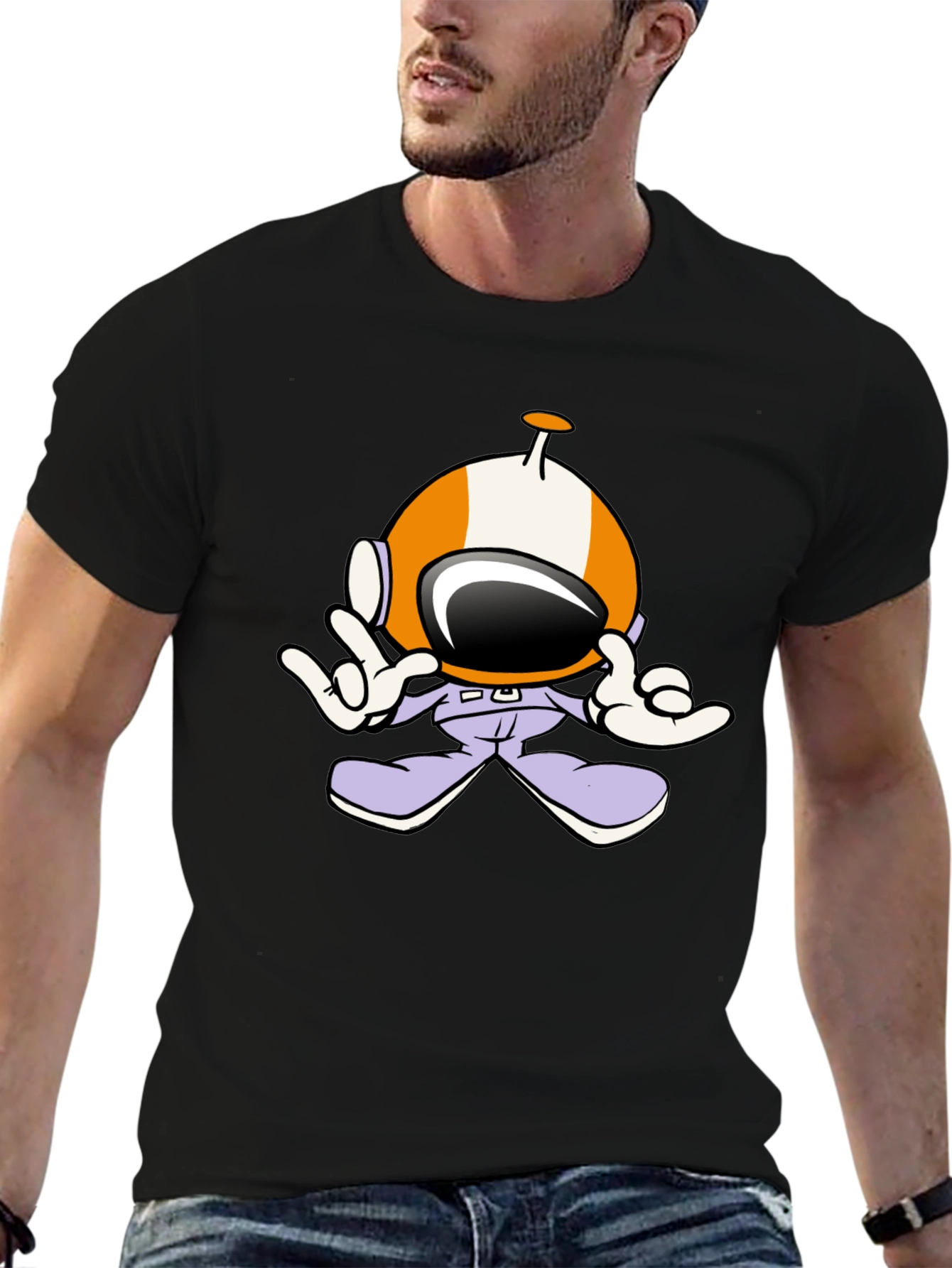 Astronaut Cartoon Black T-Shirt