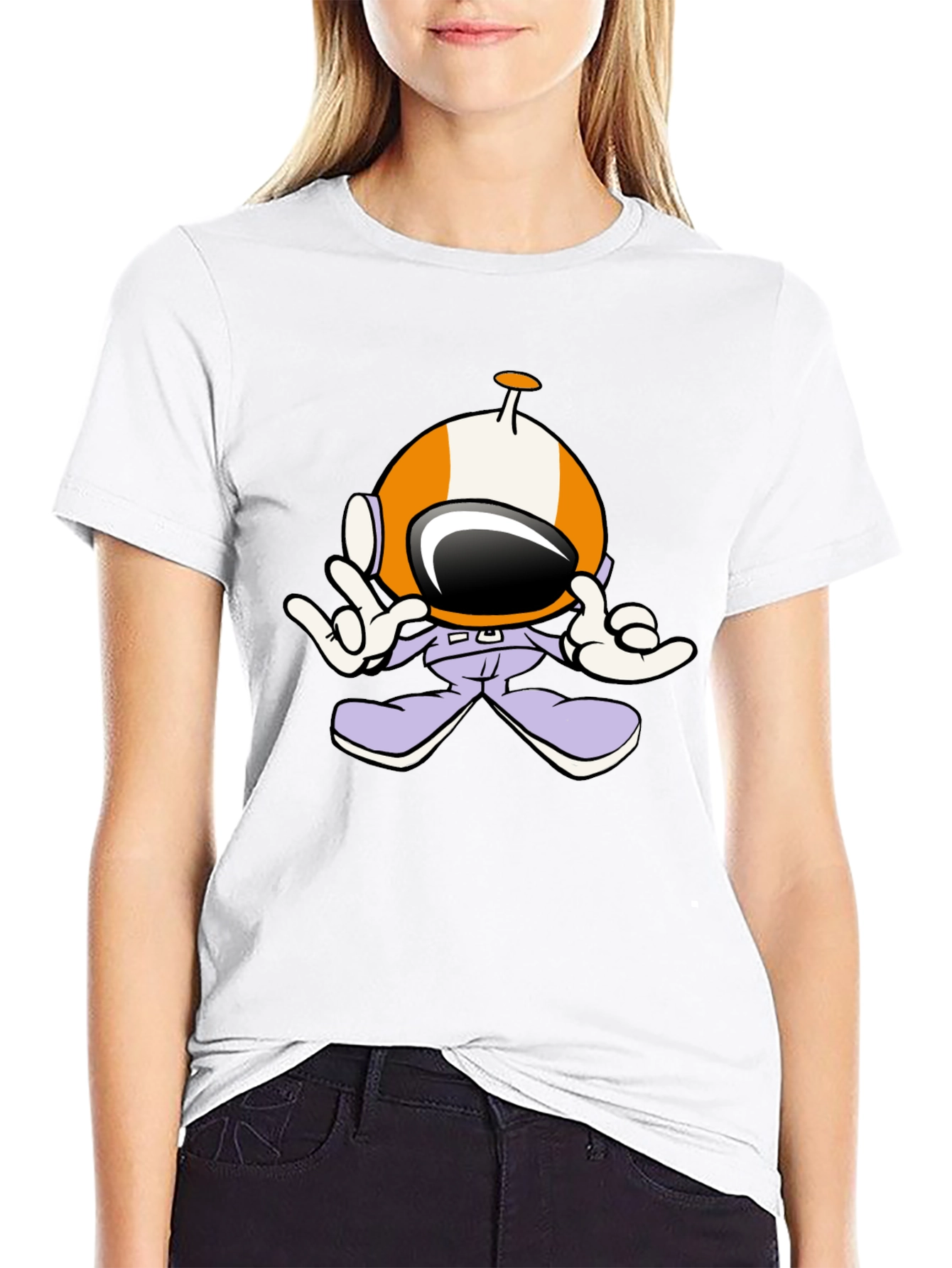 Astronaut Cartoon Black T-Shirt