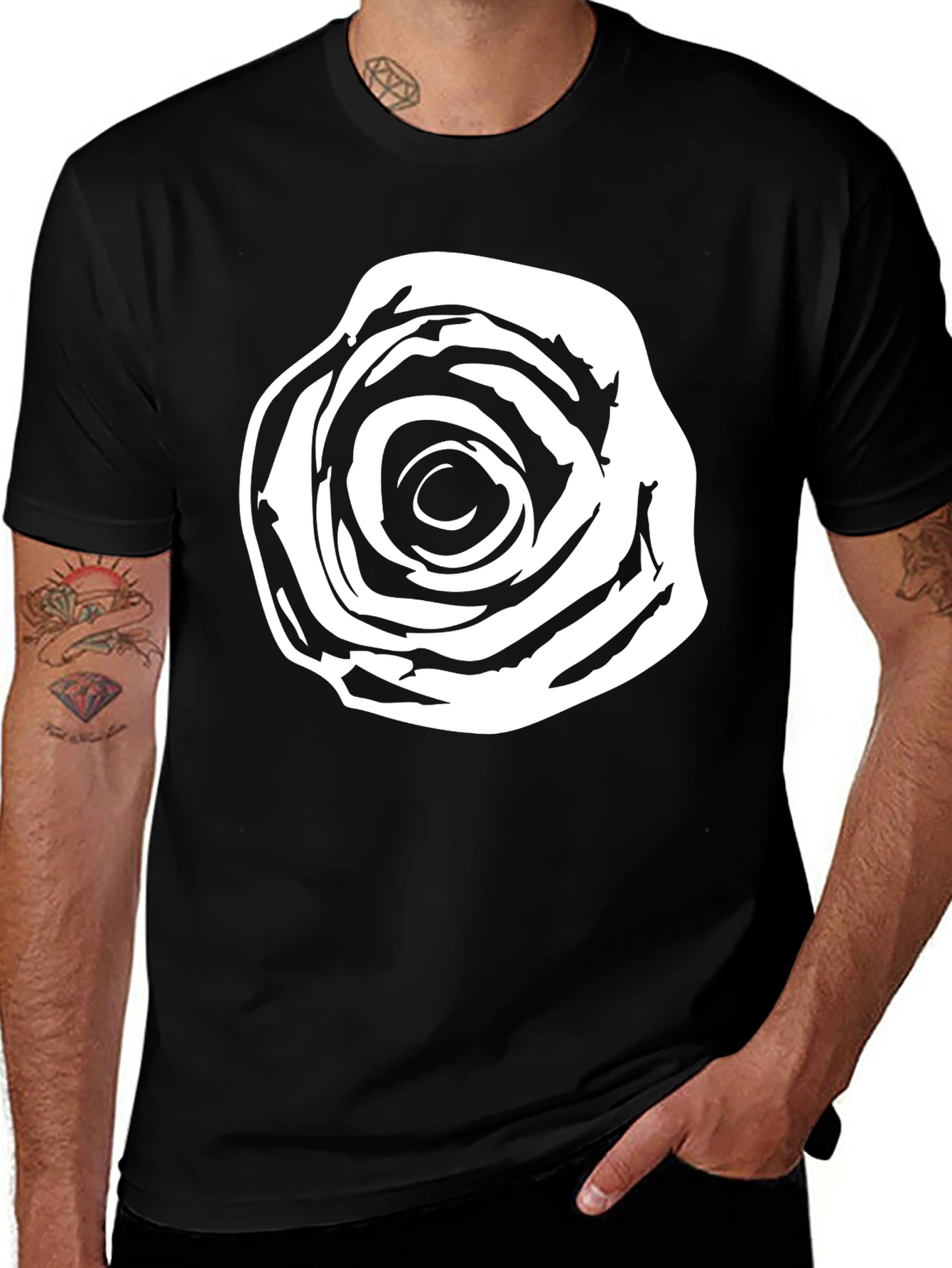 Abstract Rose Graphic Tee - Stylish Black Cotton T-Shirt