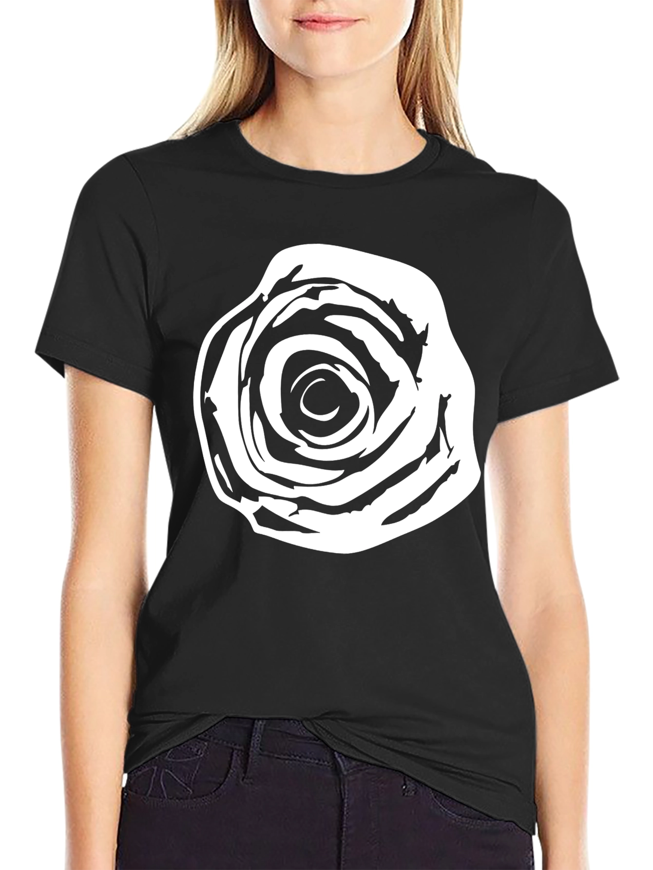 Abstract Rose Graphic Tee - Stylish Black Cotton T-Shirt