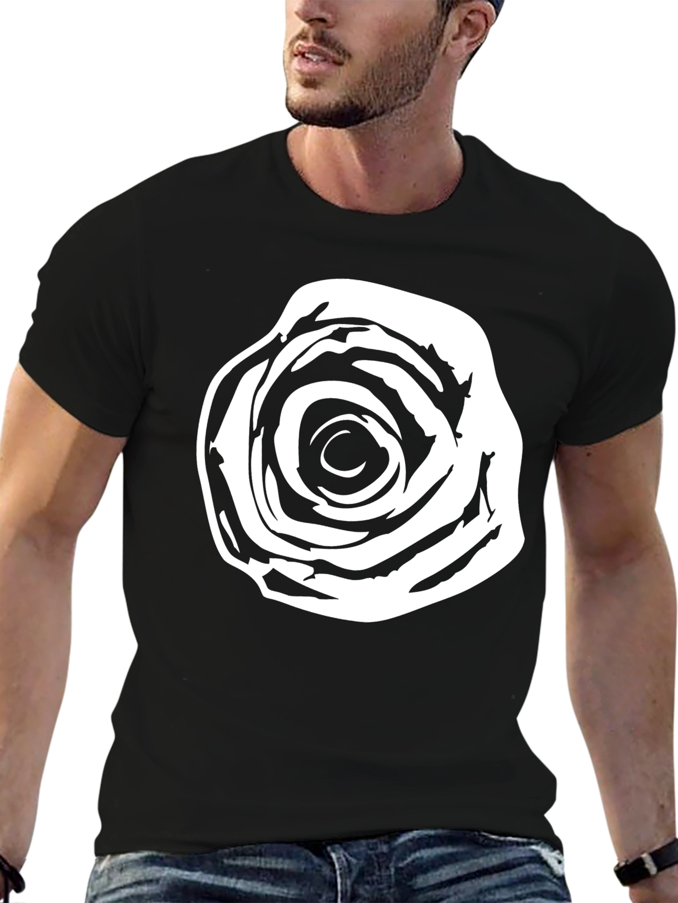 Abstract Rose Graphic Tee - Stylish Black Cotton T-Shirt